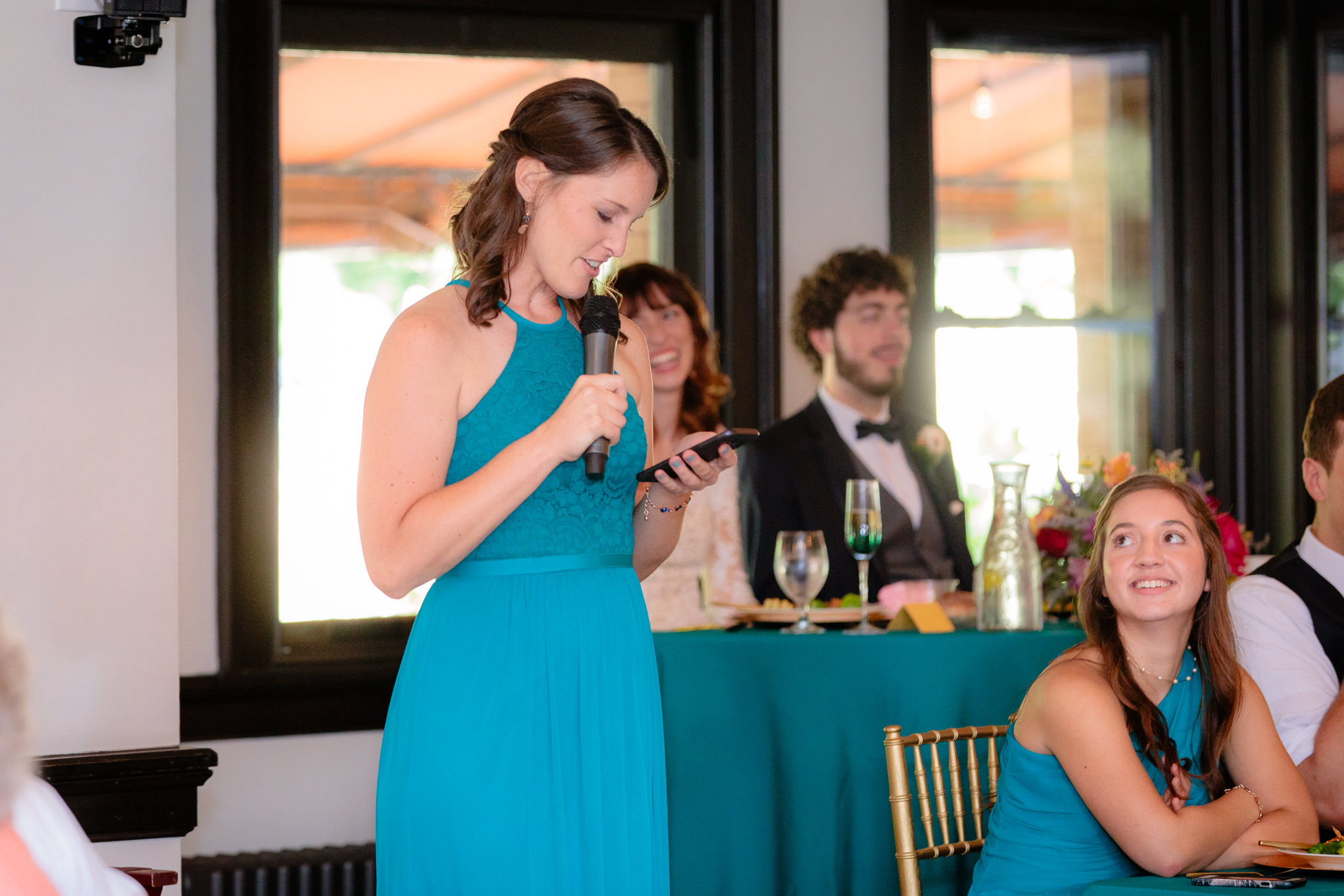 Maid of honor gives a speech at a Beaver Station wedding