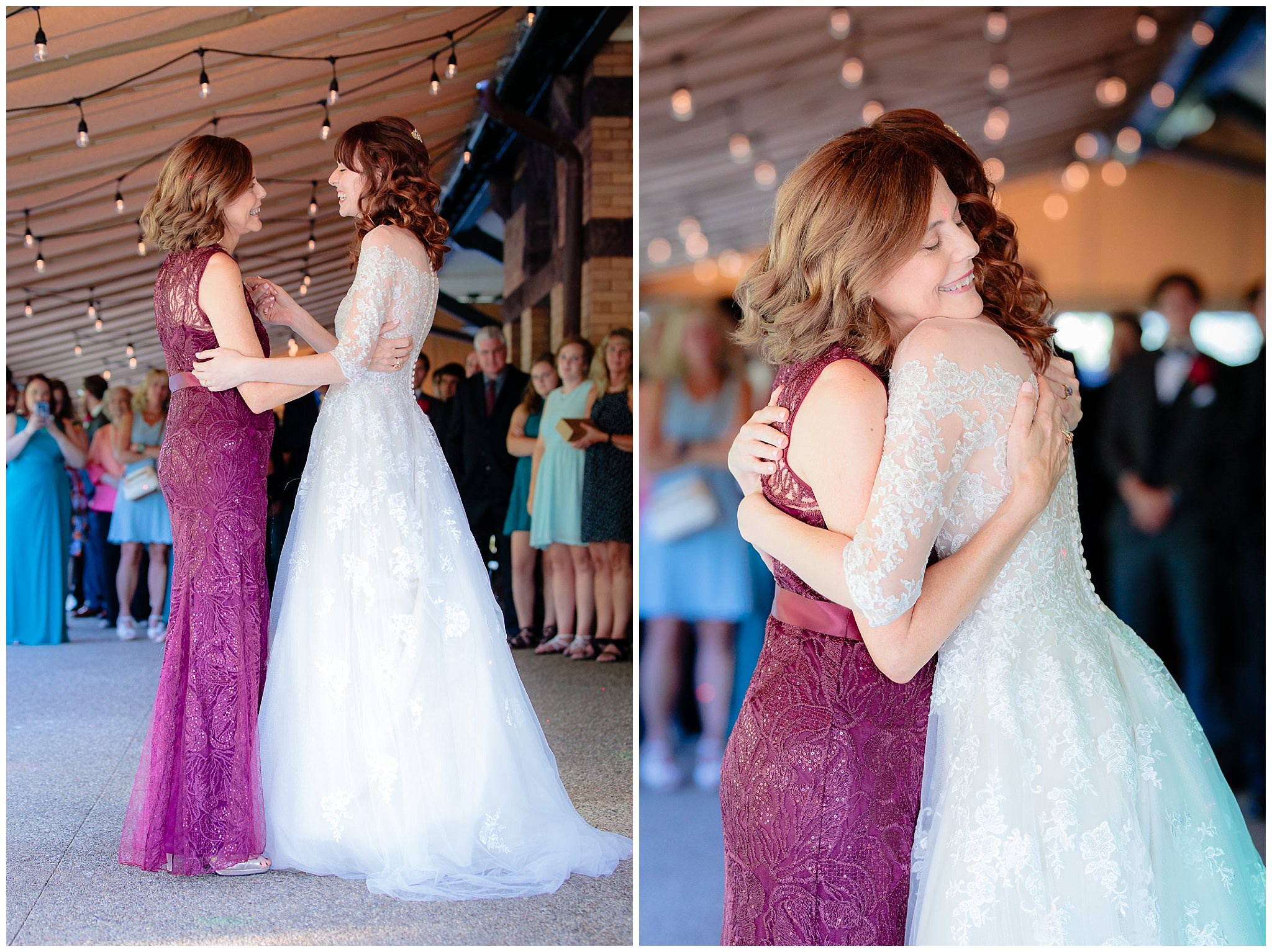 Mother-daughter dance on the patio at a Beaver Station wedding