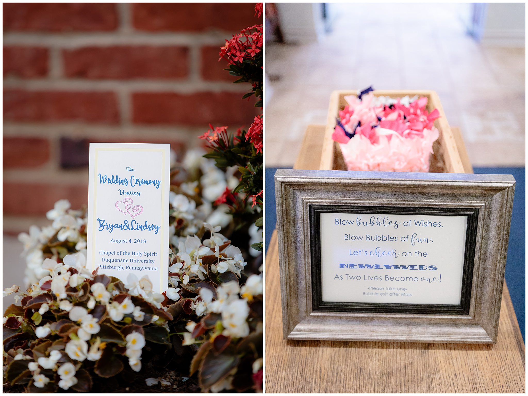 Wedding programs and bubbles at Duquesne University