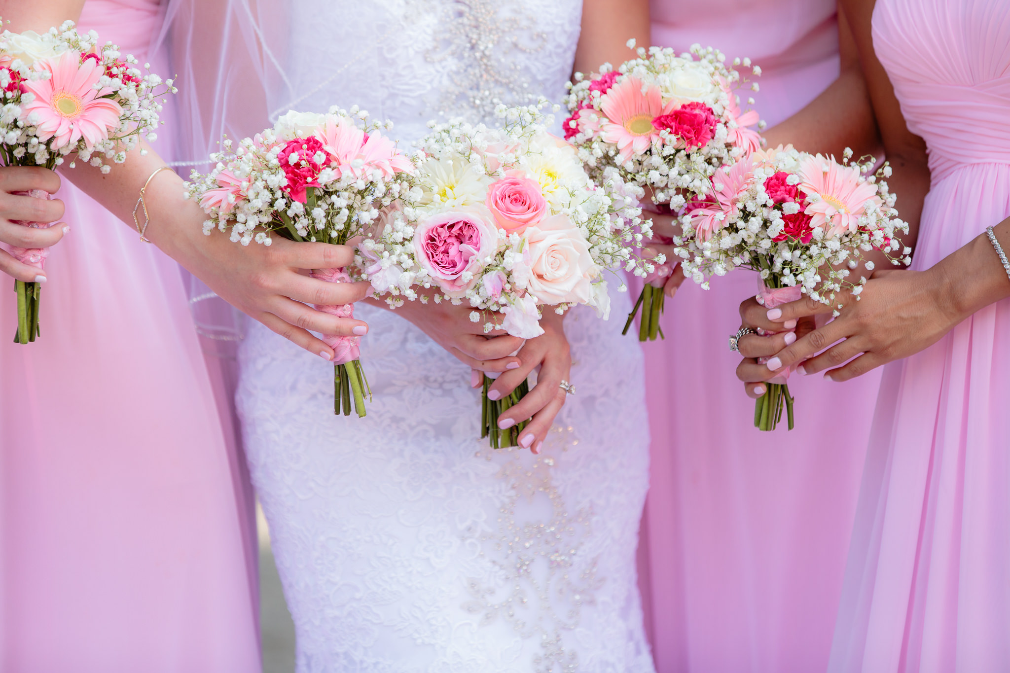 Pink wedding bouquets by Fields of Heather at a Duquesne University wedding