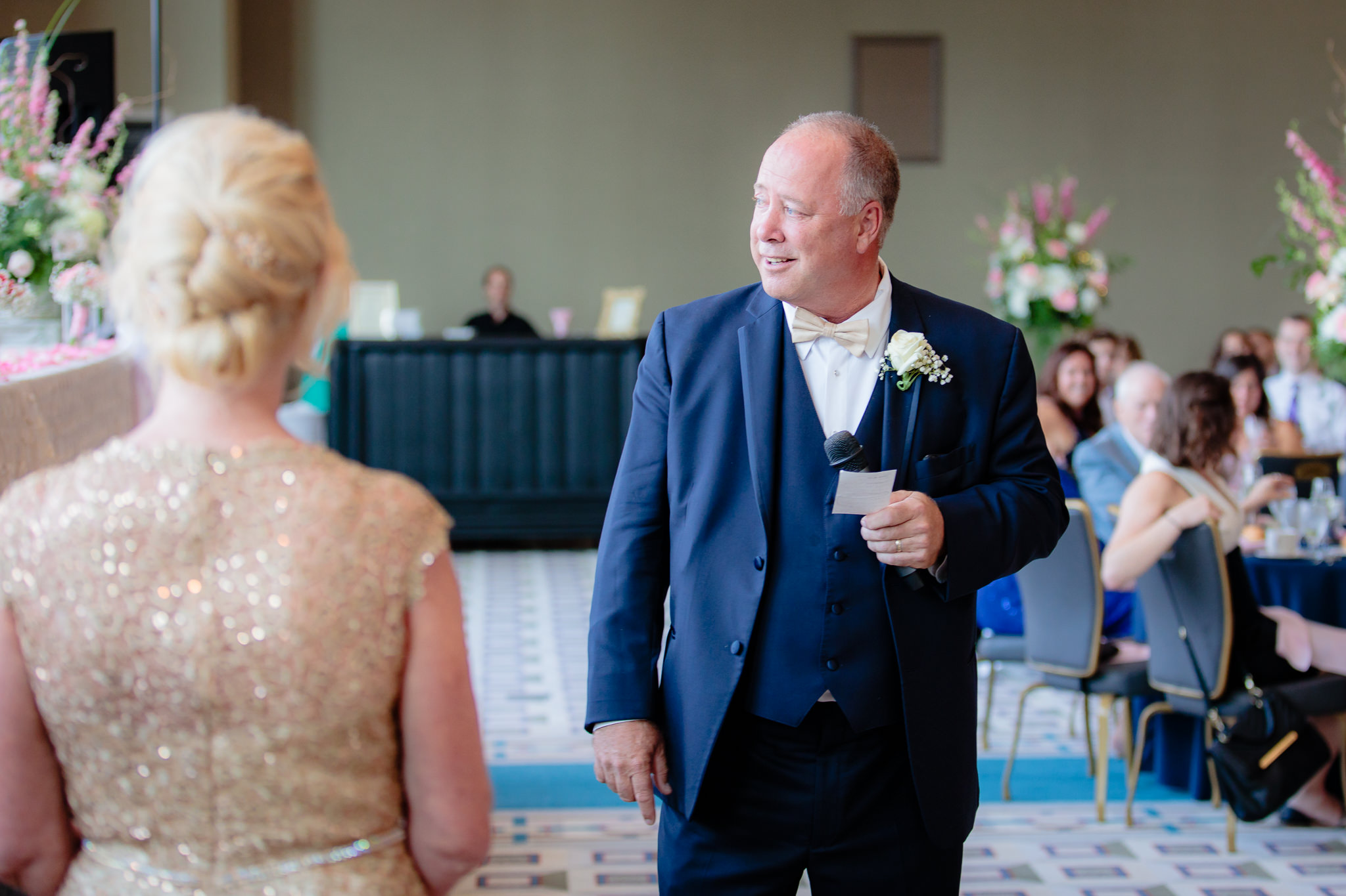 Father of the bride speaks at his daughter's wedding reception at Duquesne University