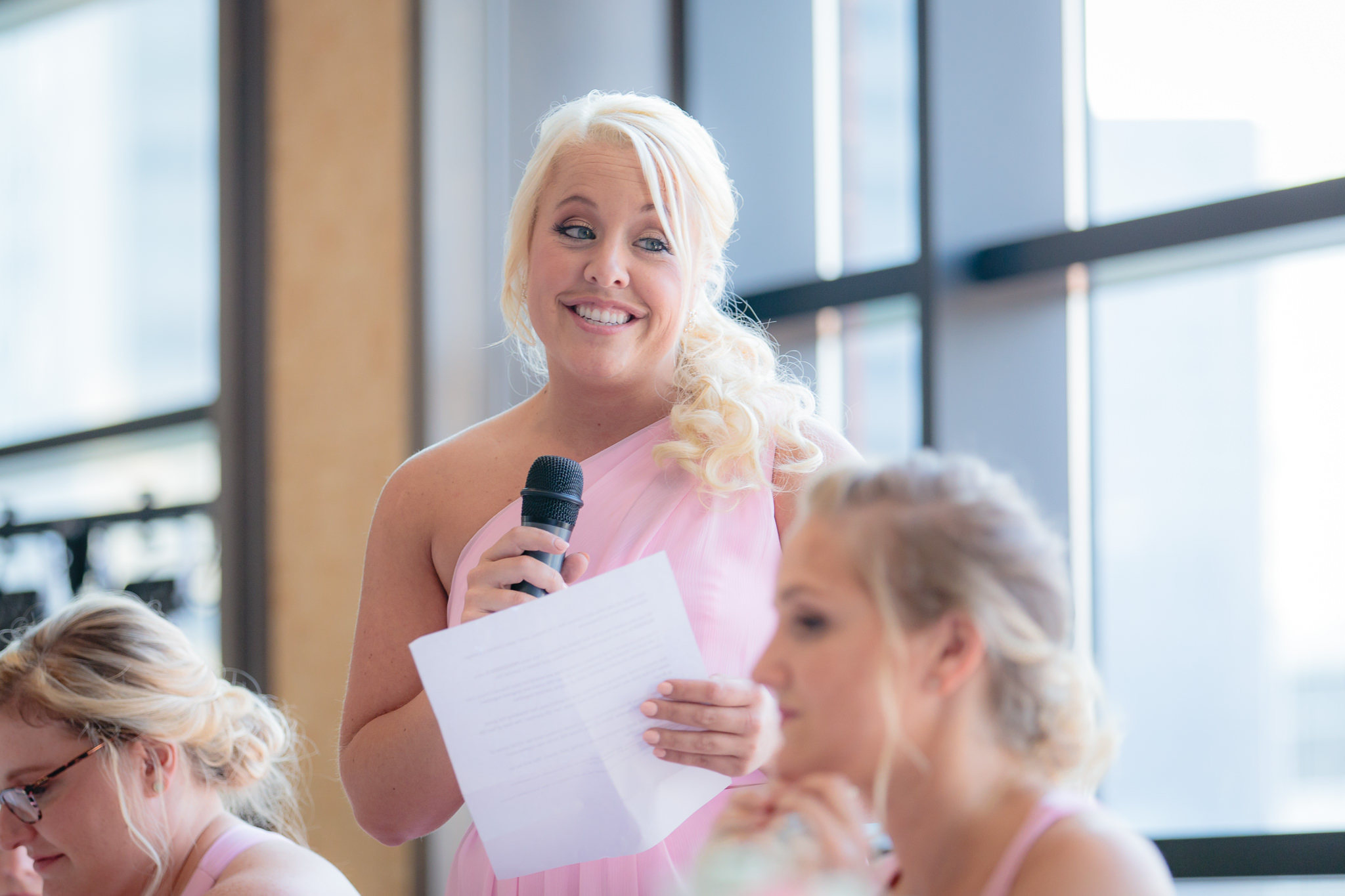 Maid of honor speaks at a Duquesne University wedding reception