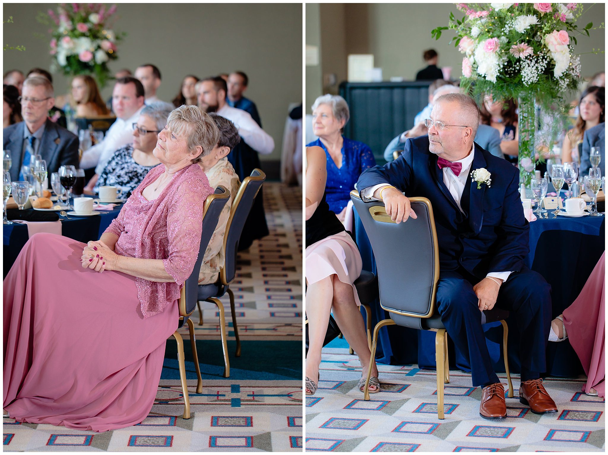 Parents of the groom listen to speeches at a Duquesne University wedding