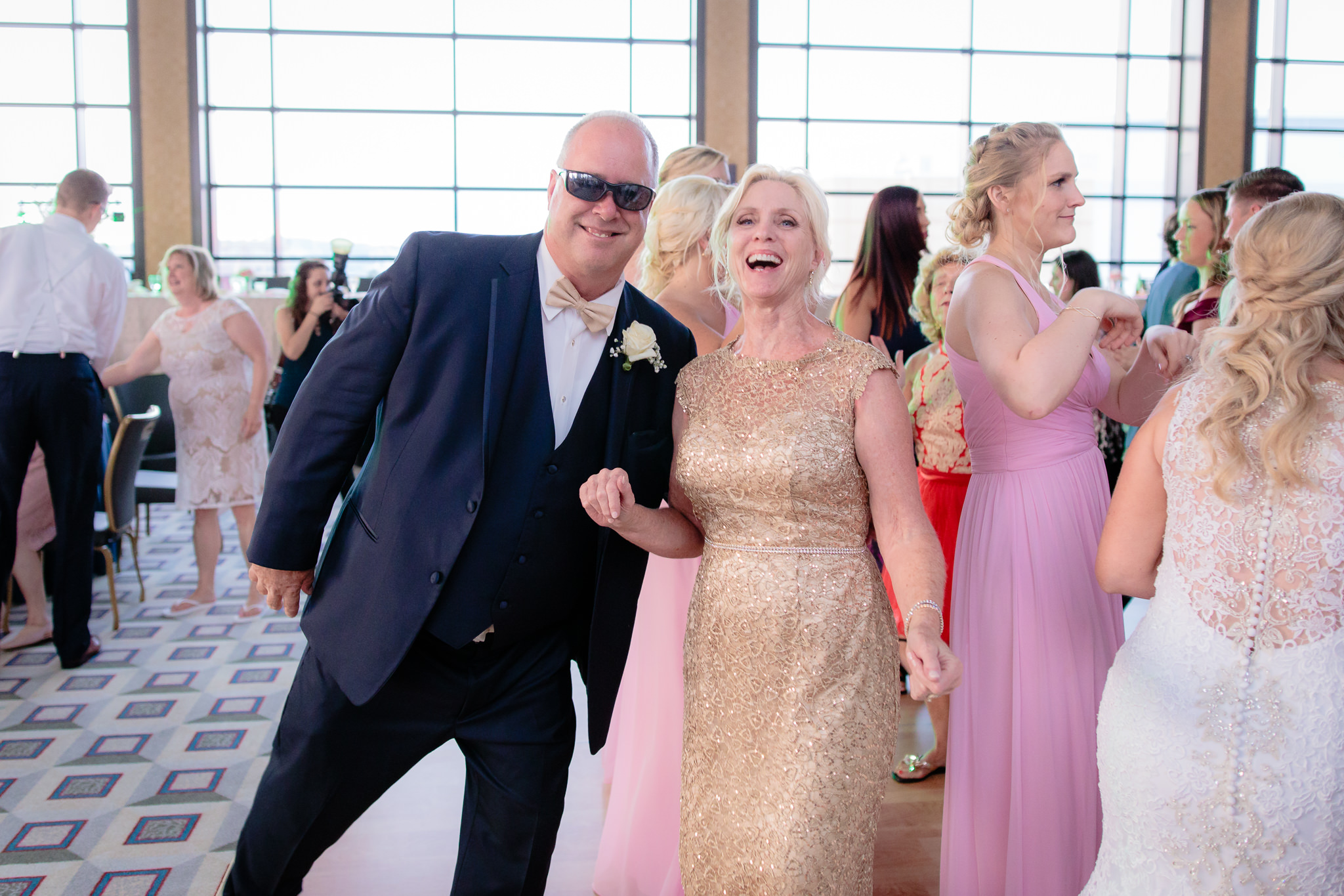 Parents of the bride dance at a Duquesne University wedding