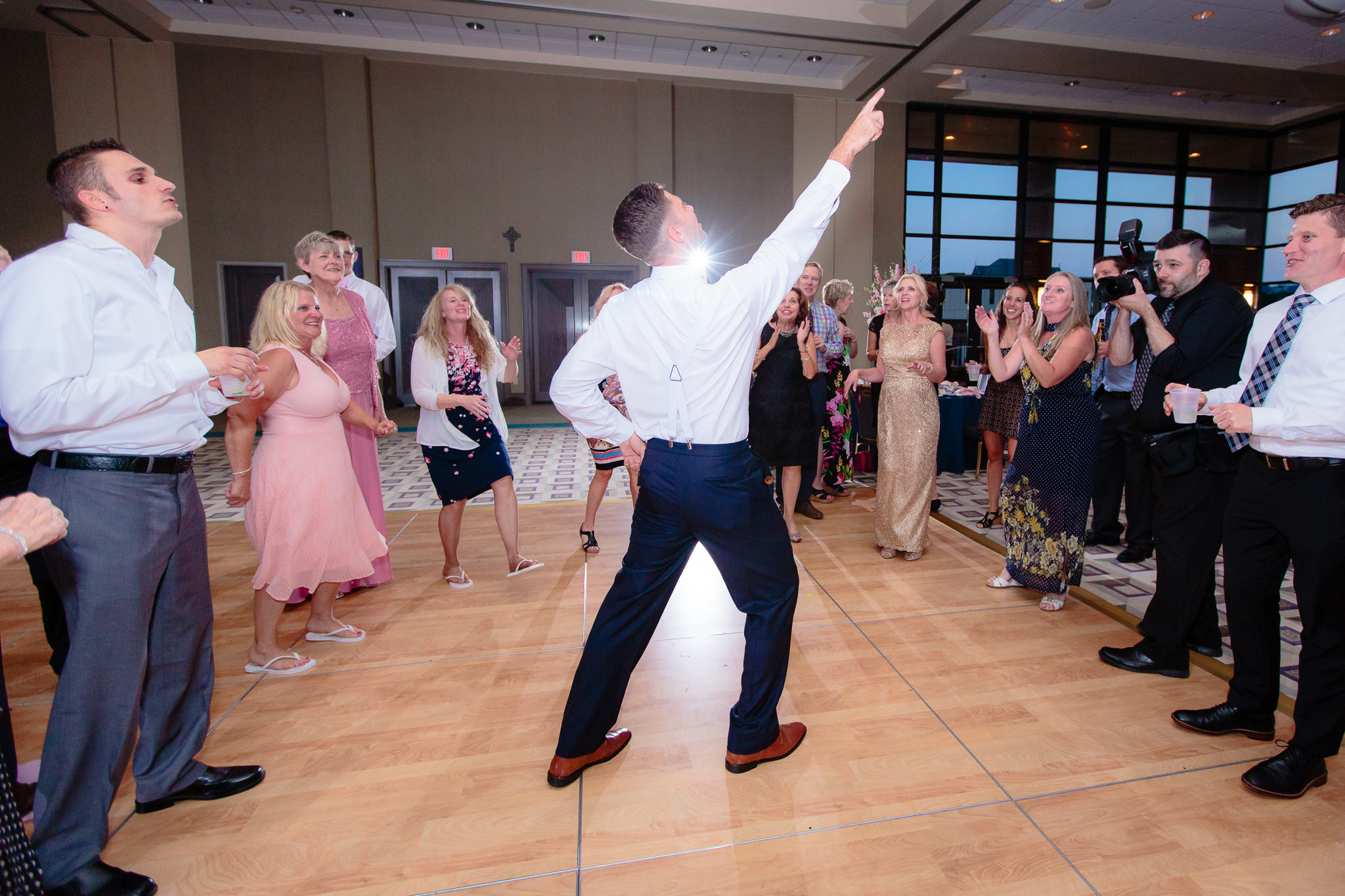 Brother of the bride busts a move at at Duquesne University wedding reception