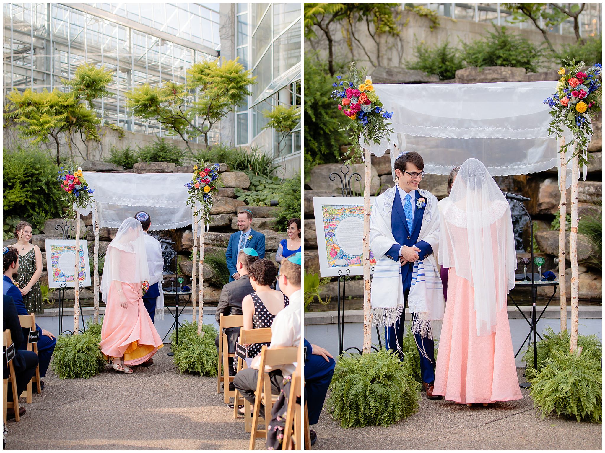 Bride & groom circle each other under the chuppah at a Jewish wedding ceremony at Phipps Conservatory