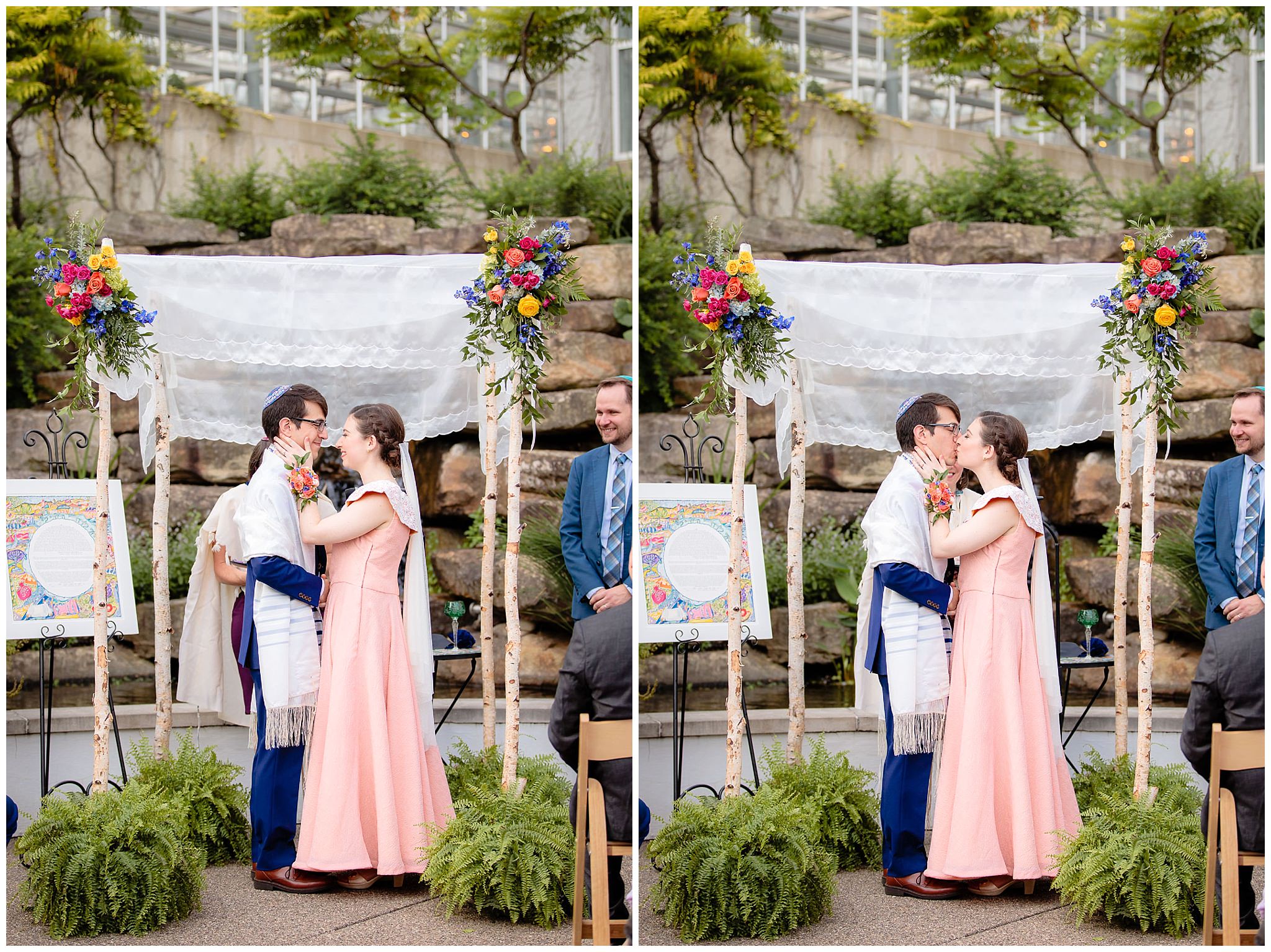 Bride & groom's first kiss at a Jewish wedding at Phipps