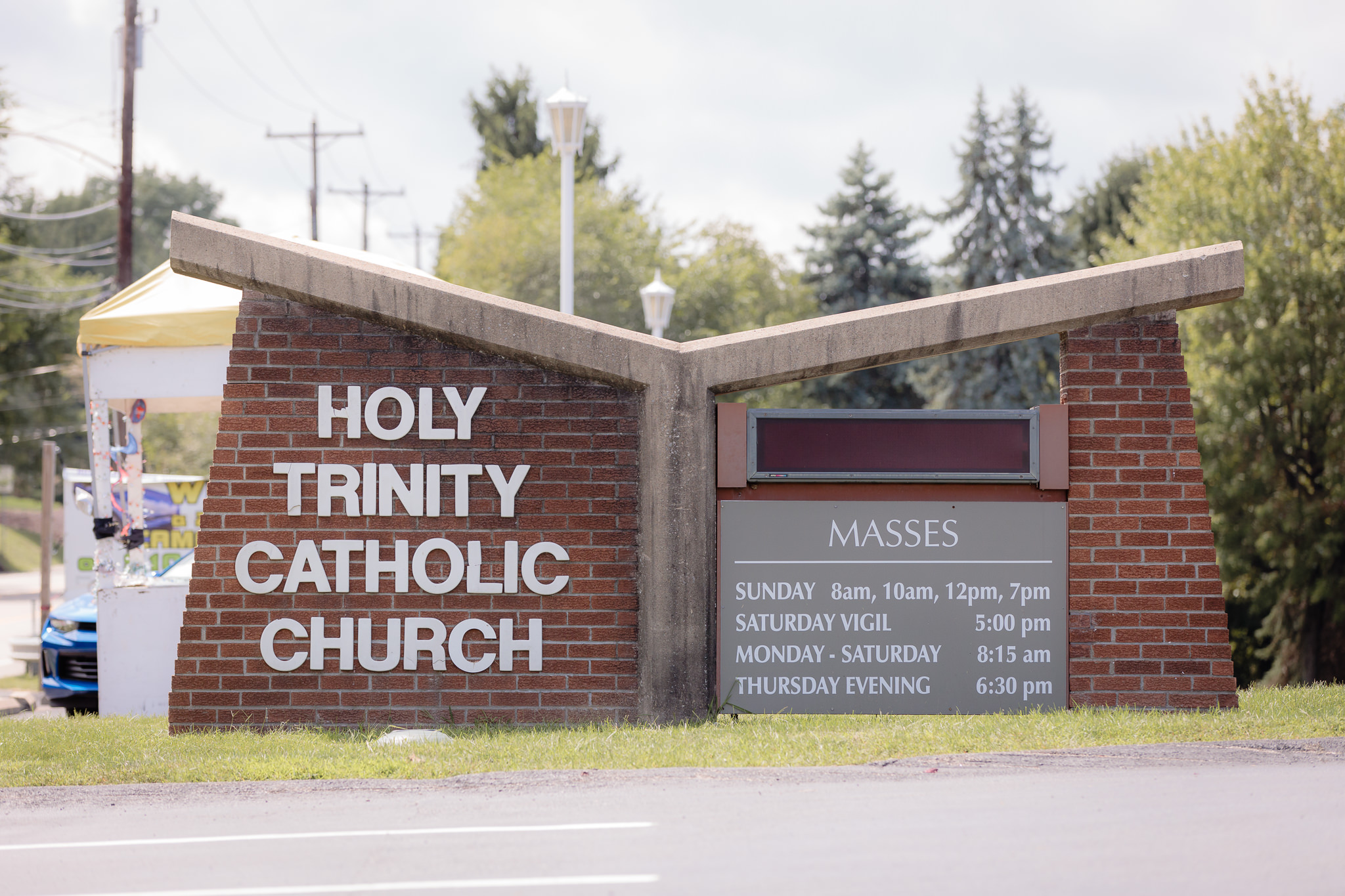 Sign for Holy Trinity Catholic Church in Robinson Township