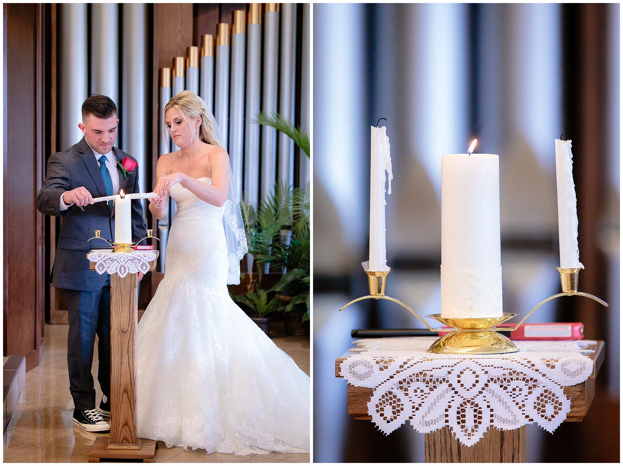 Bride & groom light the unity candle at Holy Trinity Catholic Church in Robinson Township