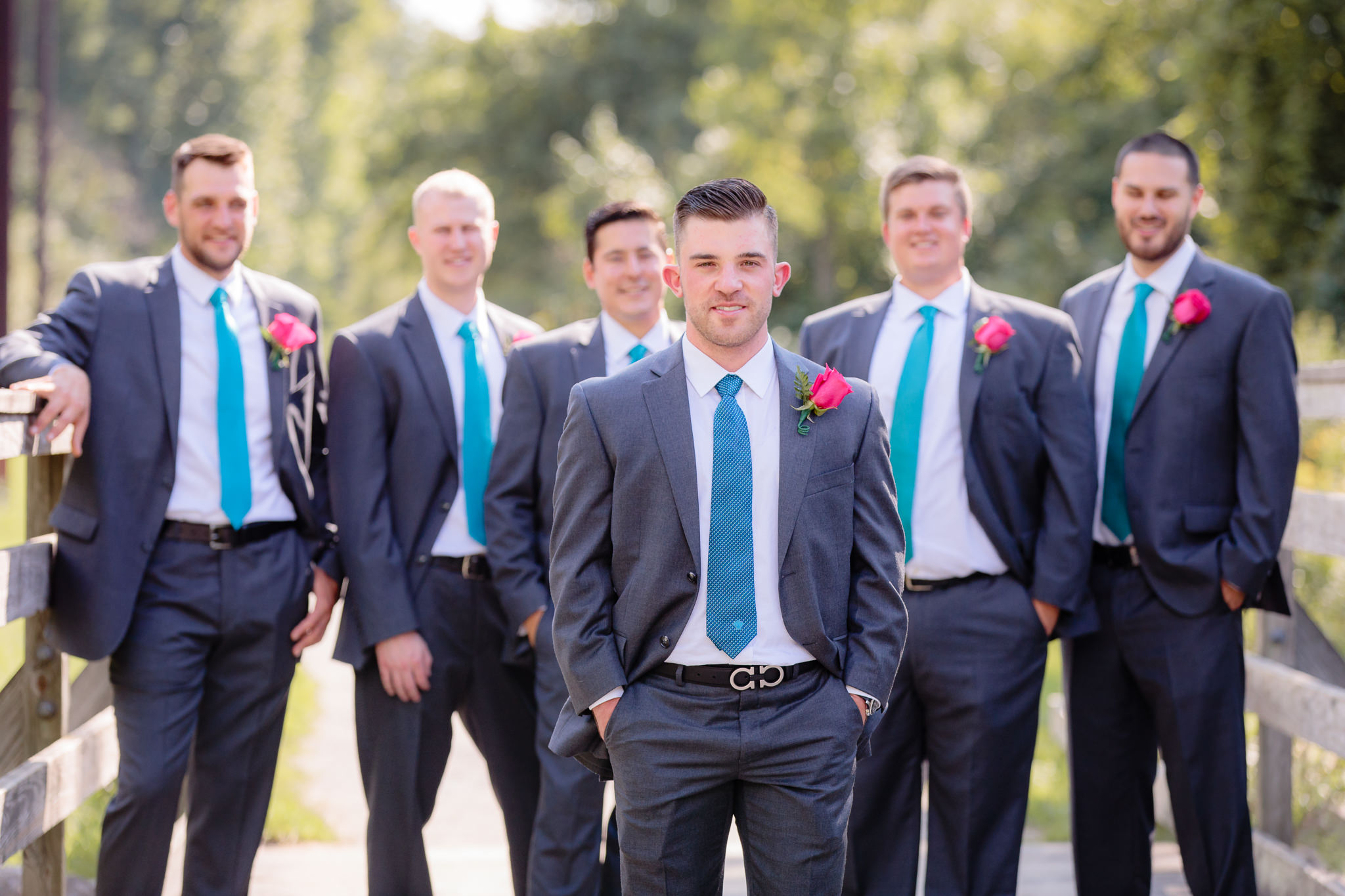 Groom and his groomsmen before a reception at Pittsburgh Airport Marriott