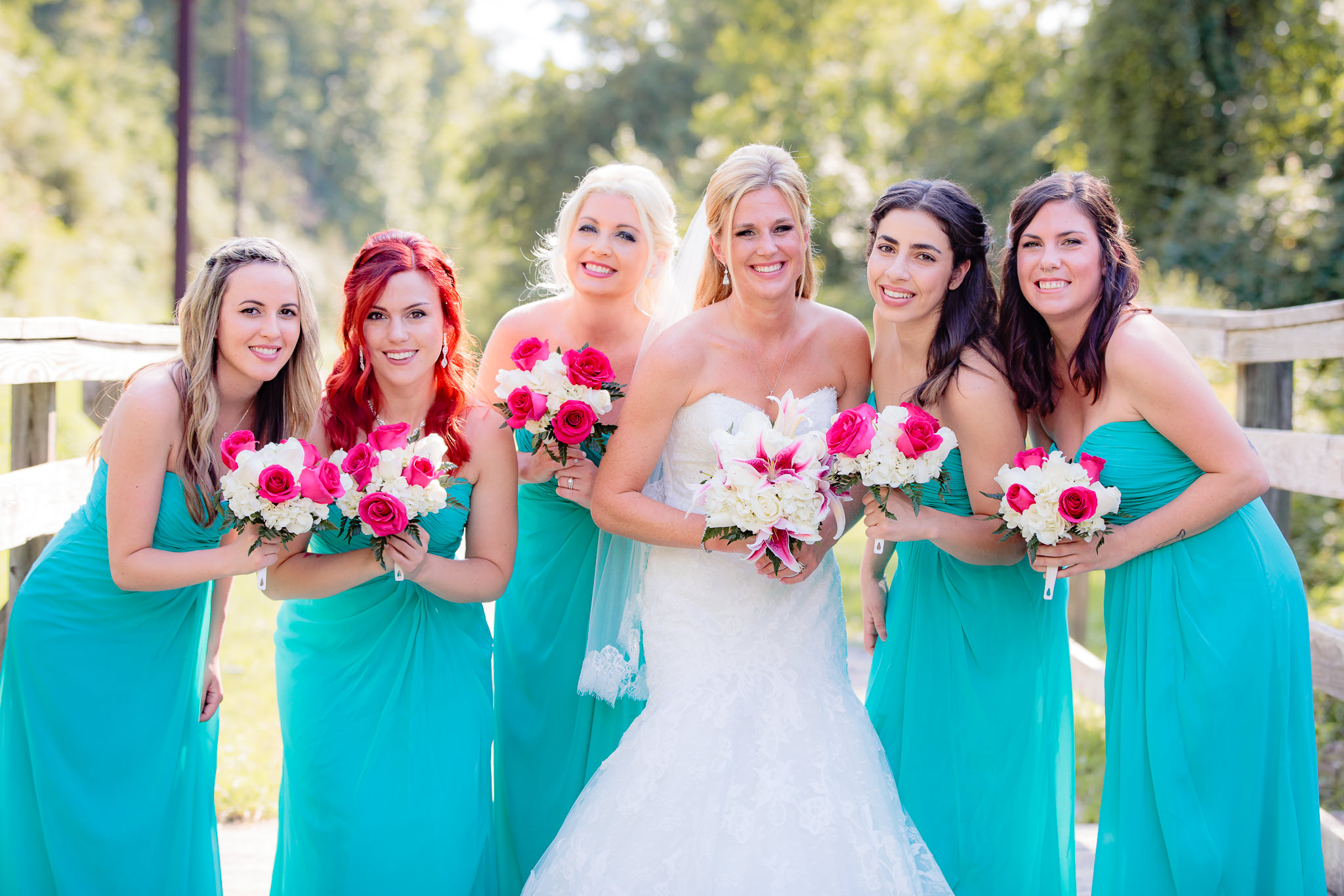 Bride with her bridesmaids before a Pittsburgh Airport Marriott wedding reception