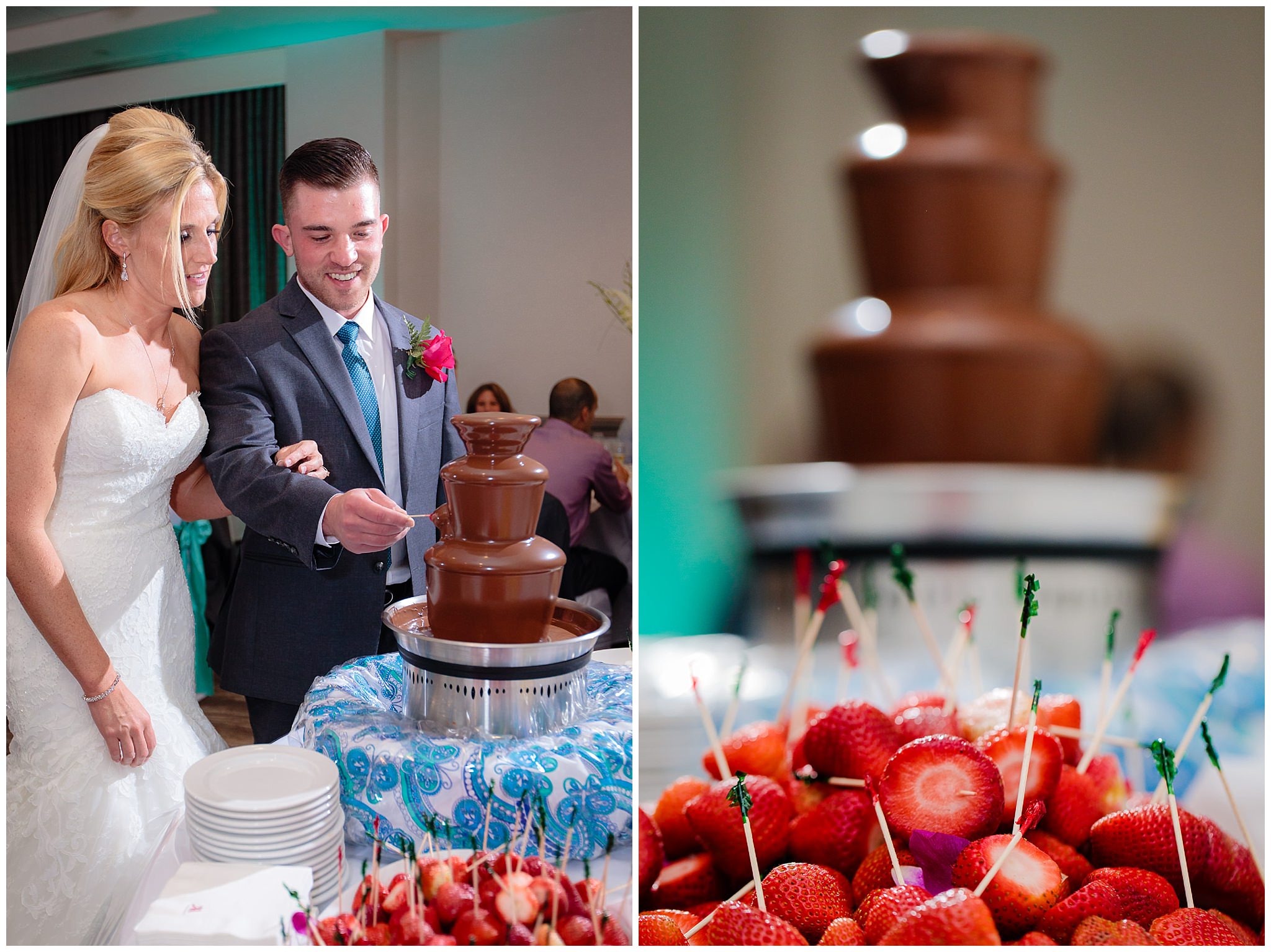 Newlyweds try the chocolate fountain at the Pittsburgh Airport Marriott