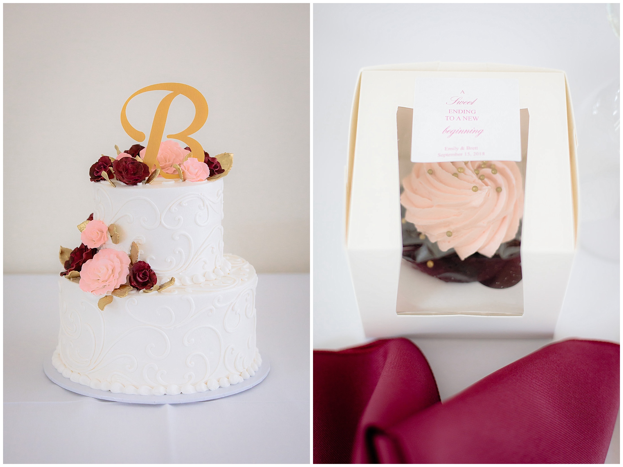 Wedding cake by Oakmont Bakery at a Greystone Fields wedding