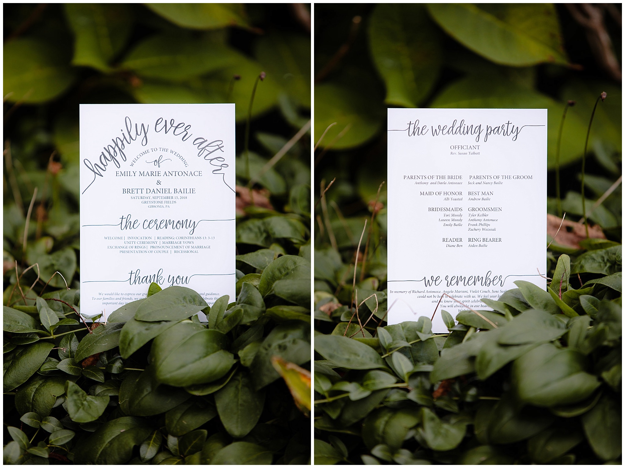Wedding programs by My Paper Garden at a Greystone Fields wedding