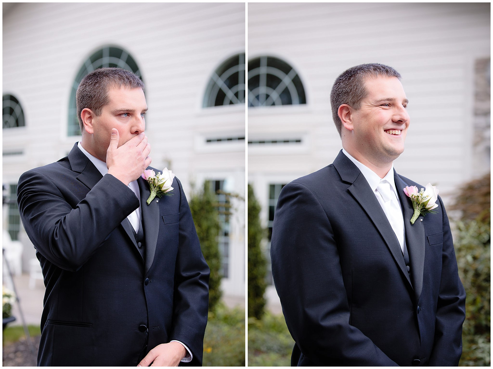 Groom reacts to seeing his bride for the first time at Greystone Fields