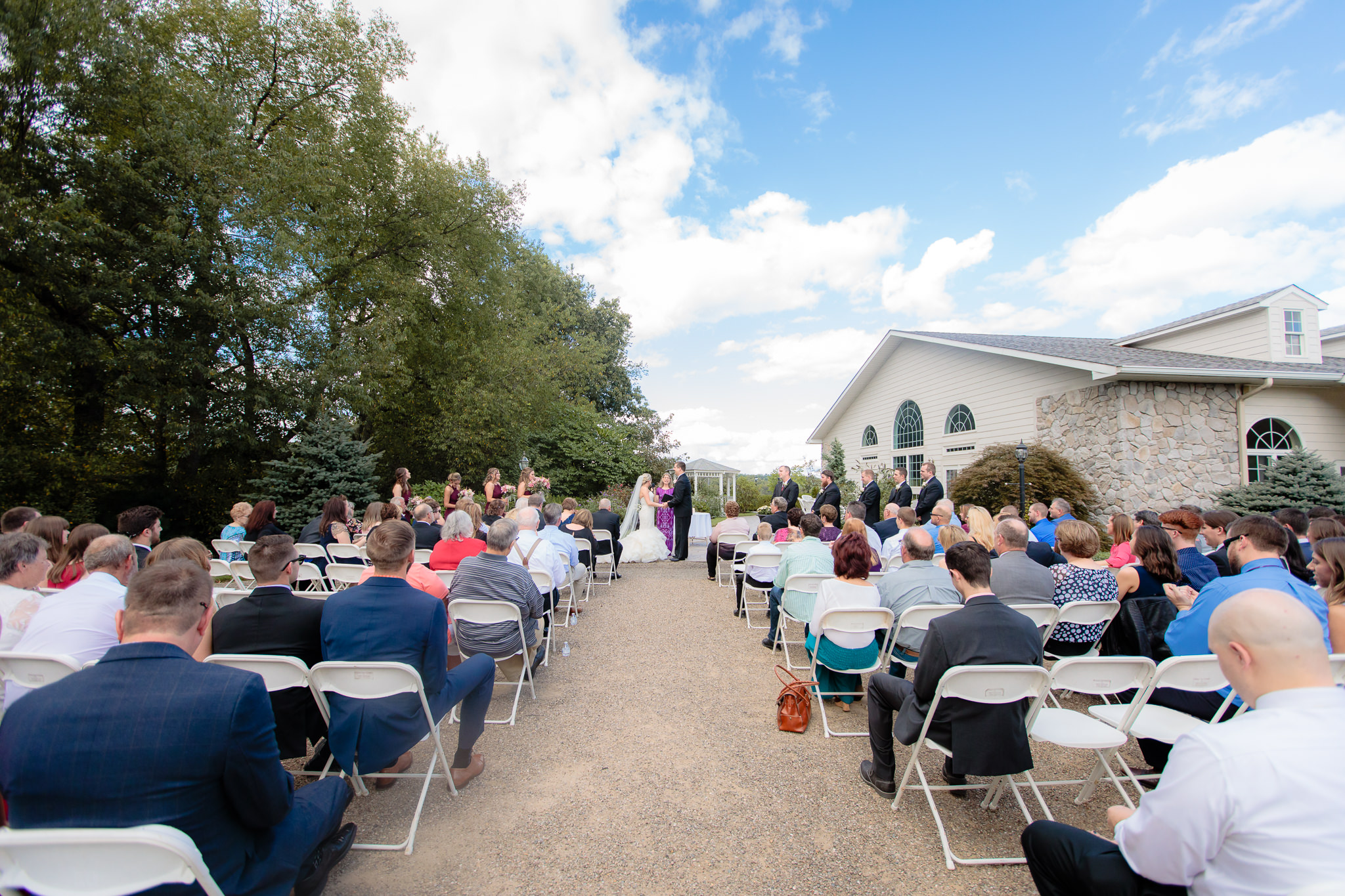 Outdoor wedding ceremony in September at Greystone Fields in Gibsonia