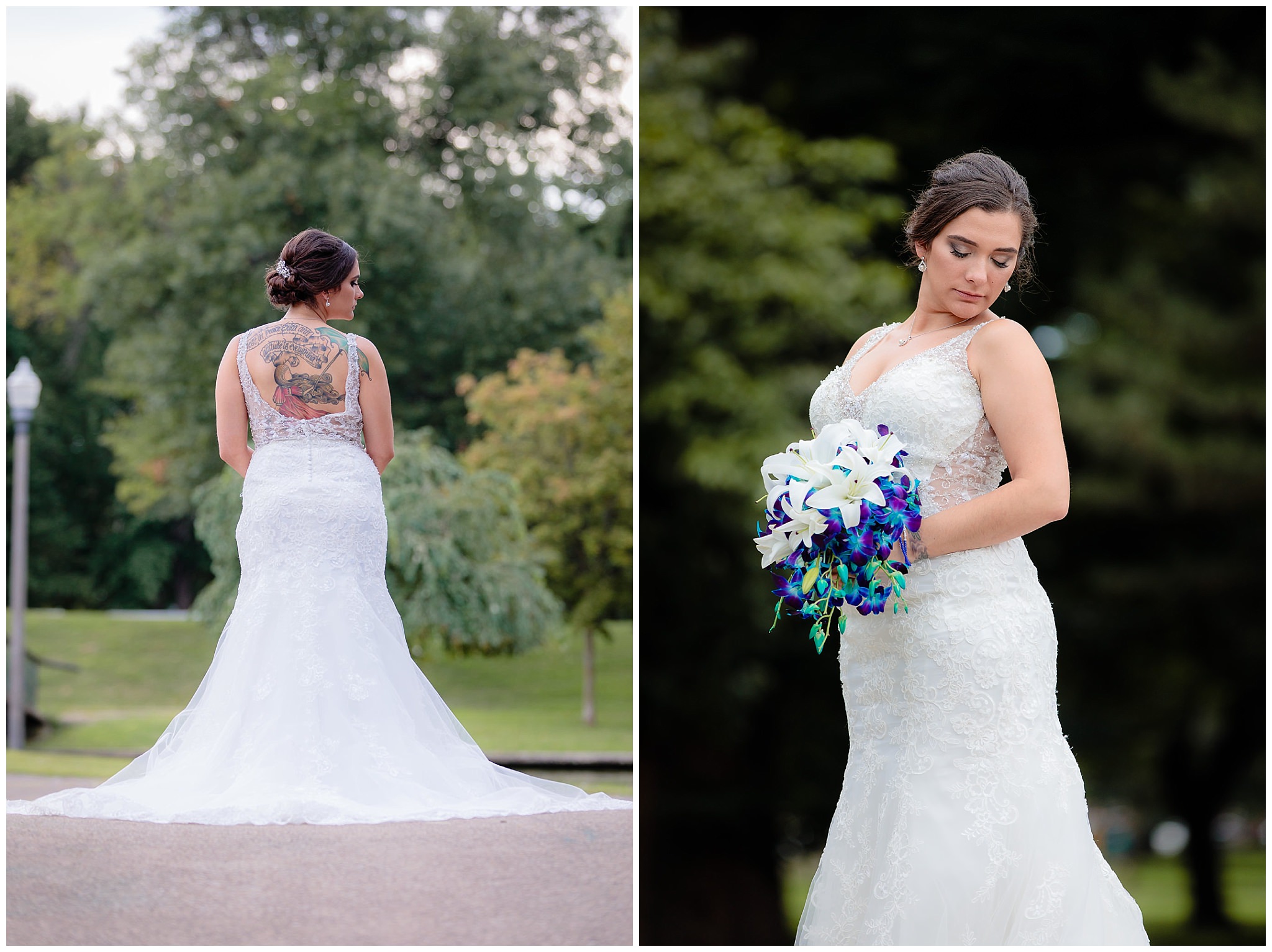Bridal portraits in Allegheny Commons Park before a National Aviary wedding