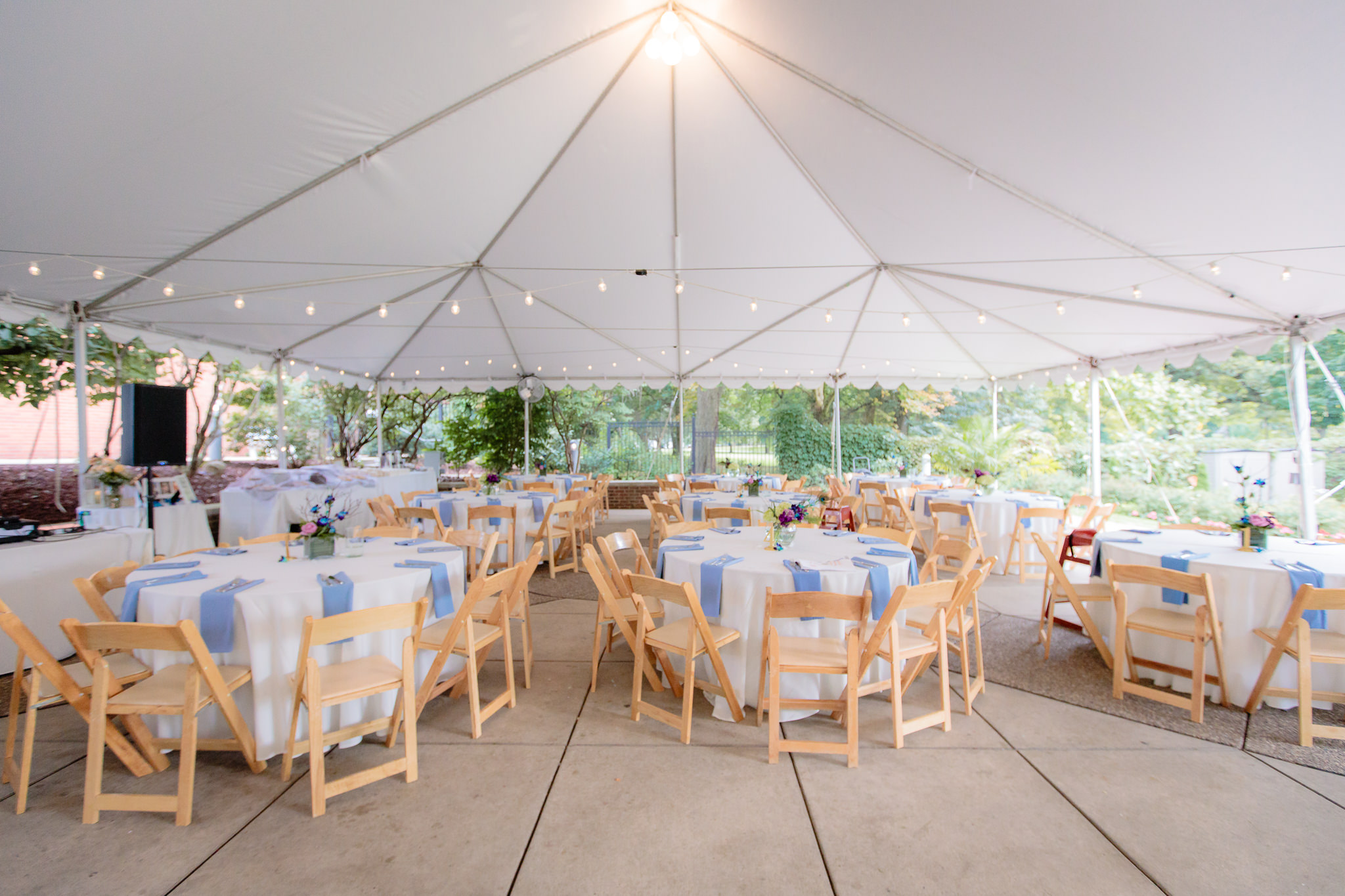 Outdoor tent set up for a wedding reception at the National Aviary in Pittsburgh, PA