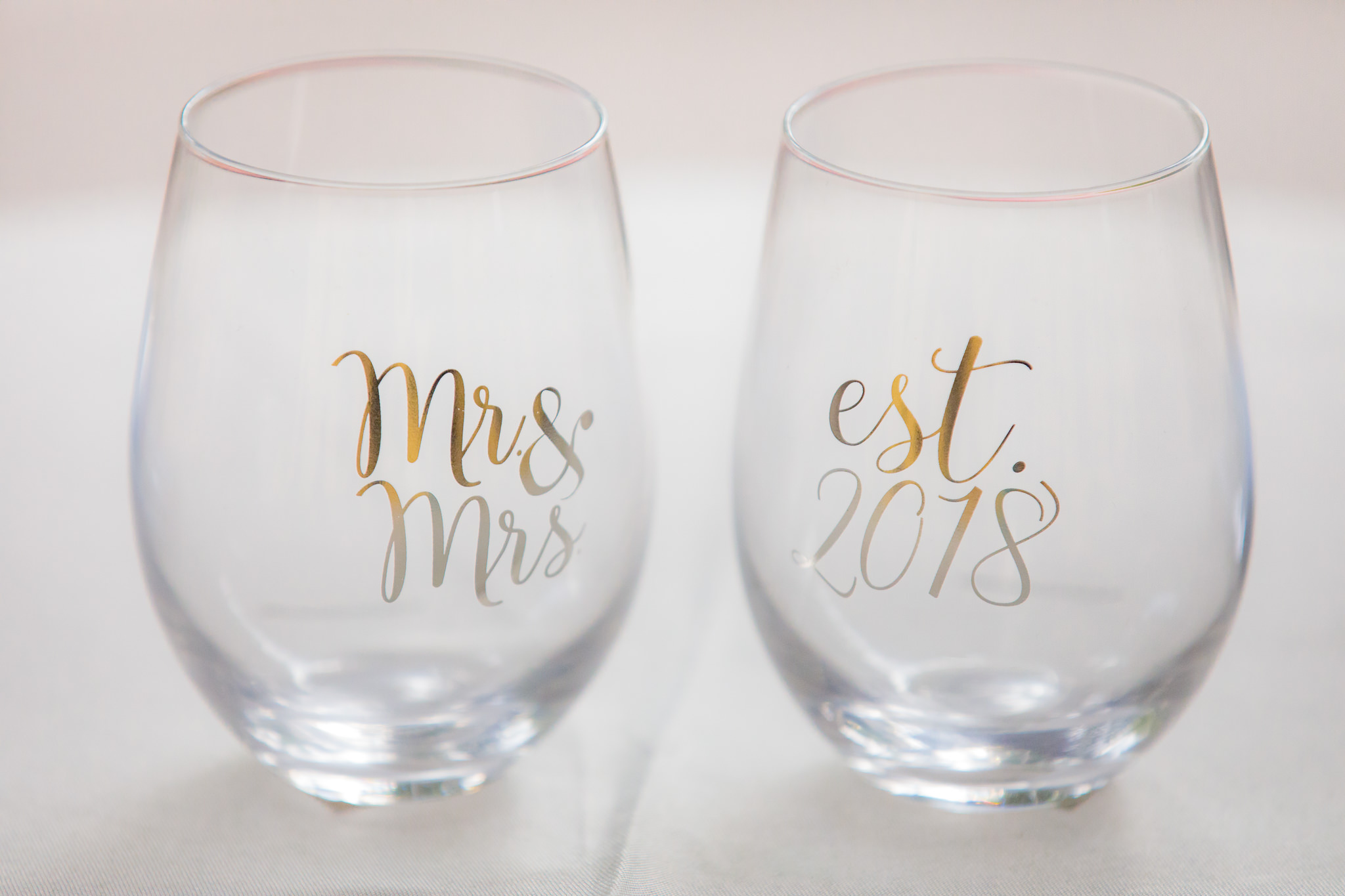 Mr. & Mrs. est. 2018 champagne glasses on the head table at a National Aviary wedding