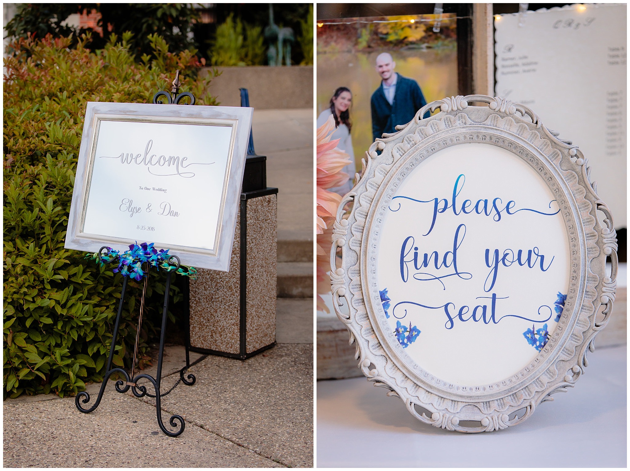 Welcome & find your seat signs at a National Aviary wedding