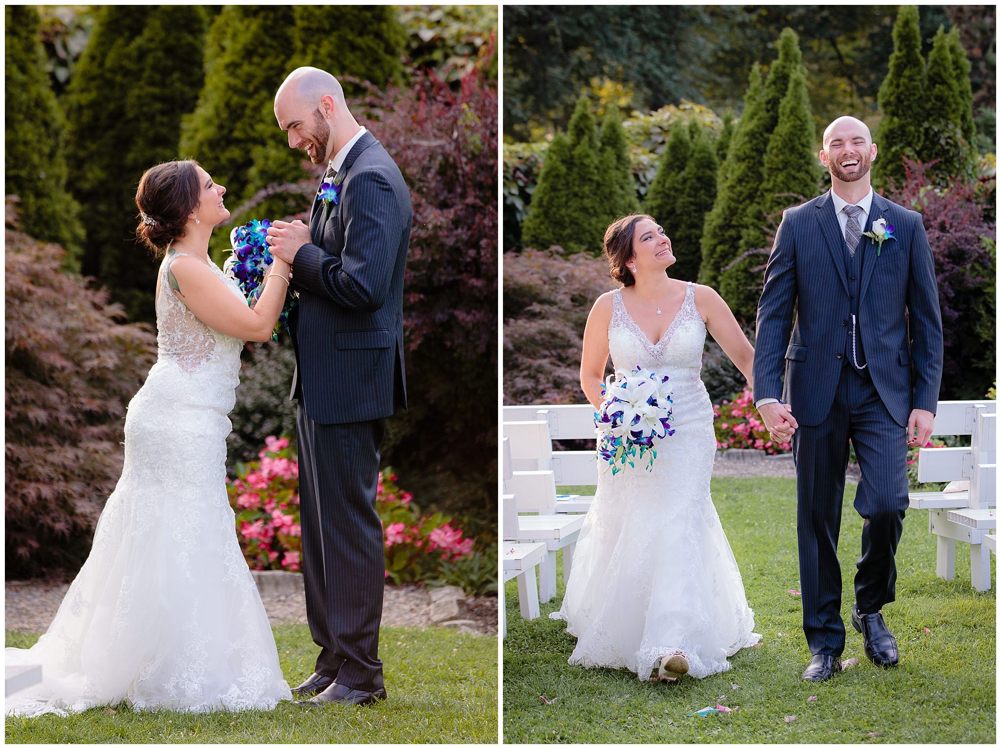 Newlyweds laugh as they exit their National Aviary wedding ceremony