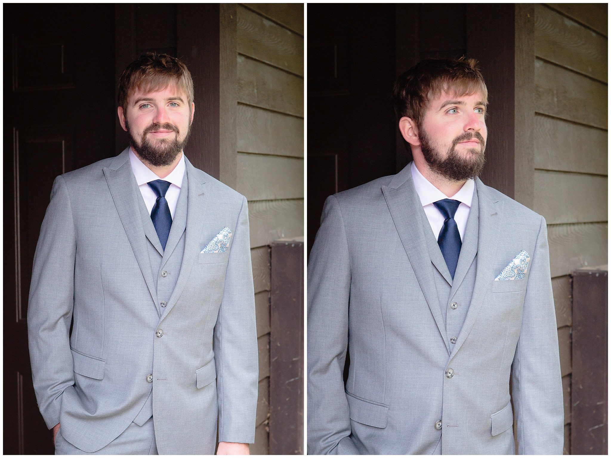 Groom portraits on the porch of Chambers cottage at Oglebay