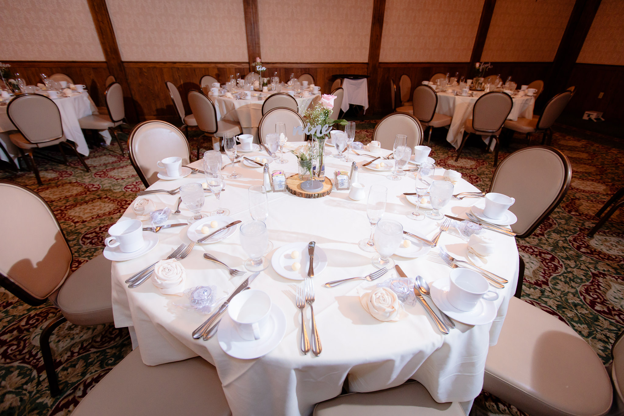 Table set up for a wedding reception at Oglebay