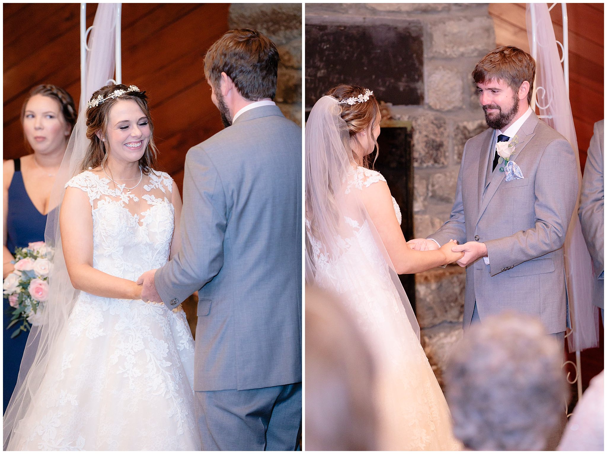 Bride & groom smile at each other during their Oglebay wedding cermeony