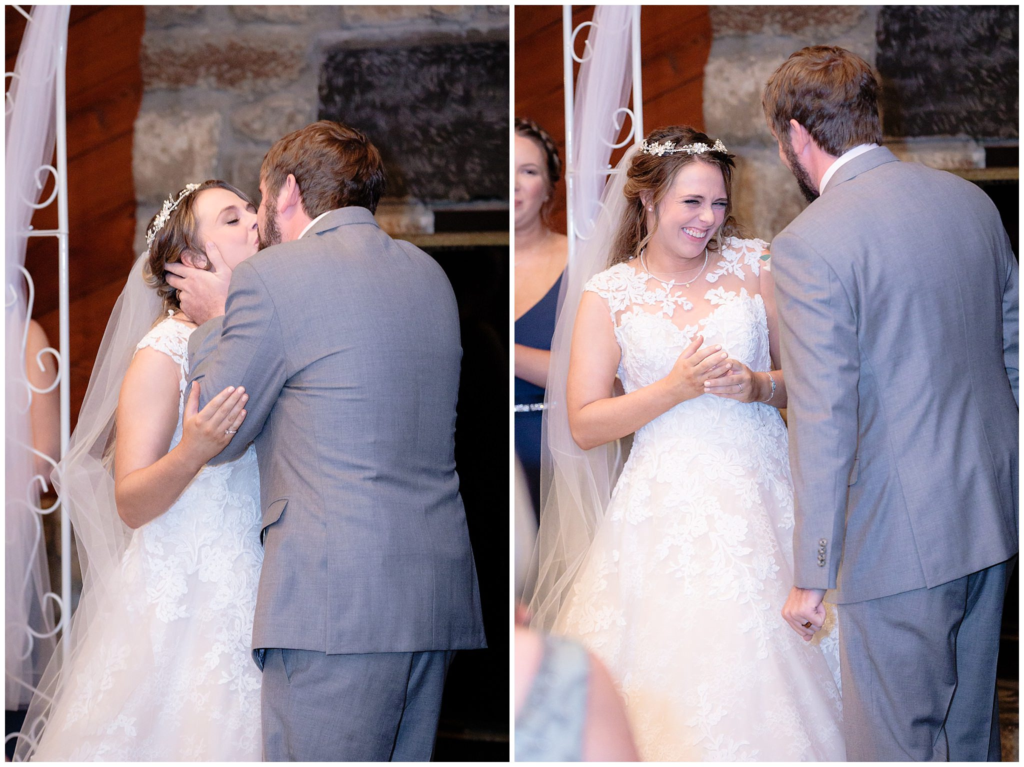 Bride giggles after her first kiss at an Oglebay wedding ceremony
