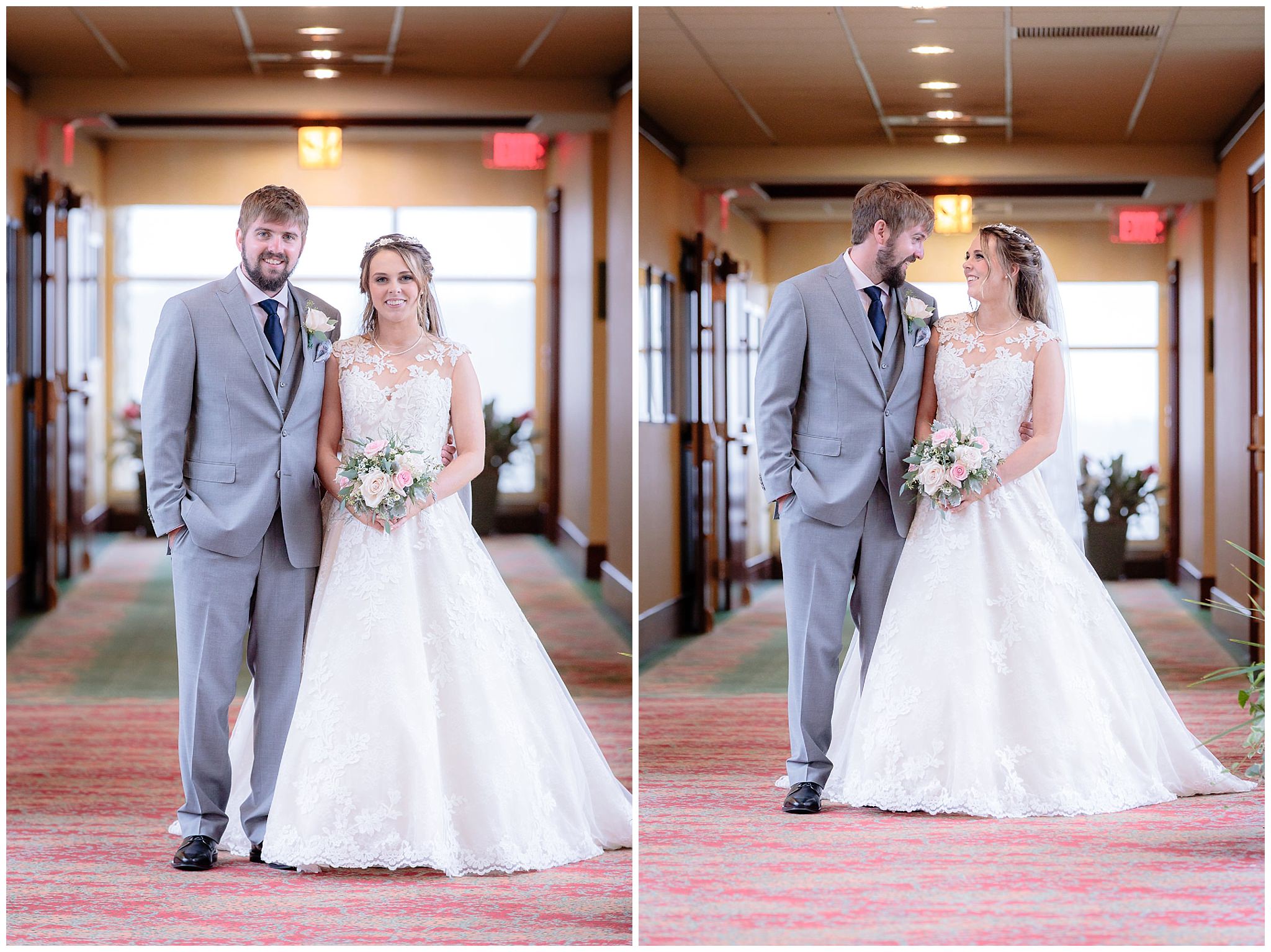 Newlyweds pose for portraits inside Wilson Lodge at Oglebay