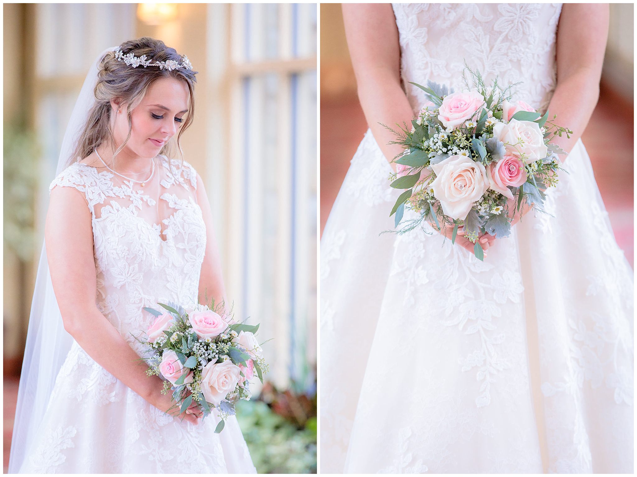 Bridal portrait and bouquet by Muetzel's at Oglebay