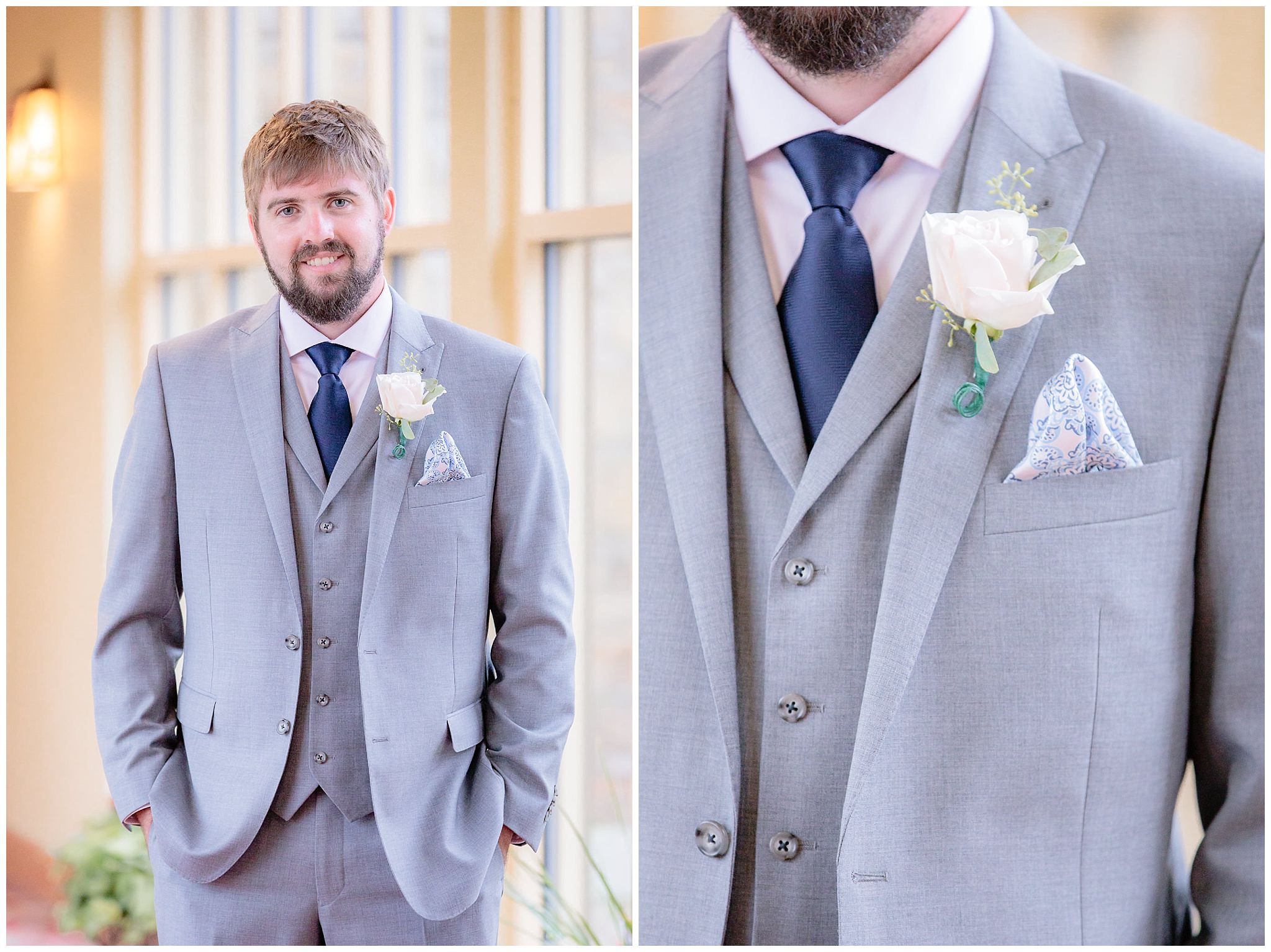Groom portrait and boutonniere by Muetzel's at Oglebay