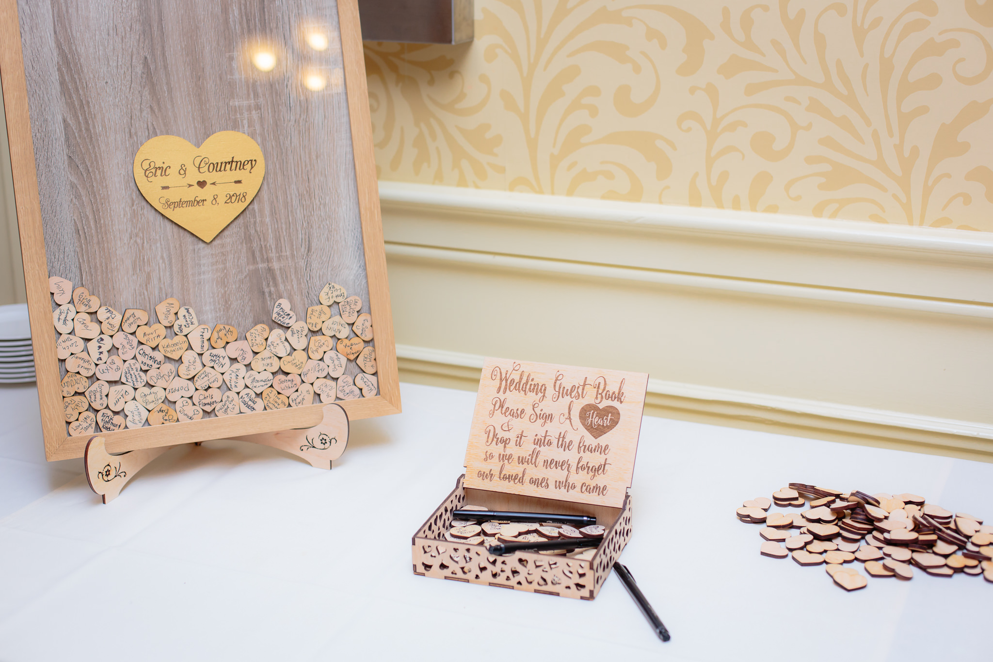Wooden die-cut heart guestbook at an Oglebay wedding