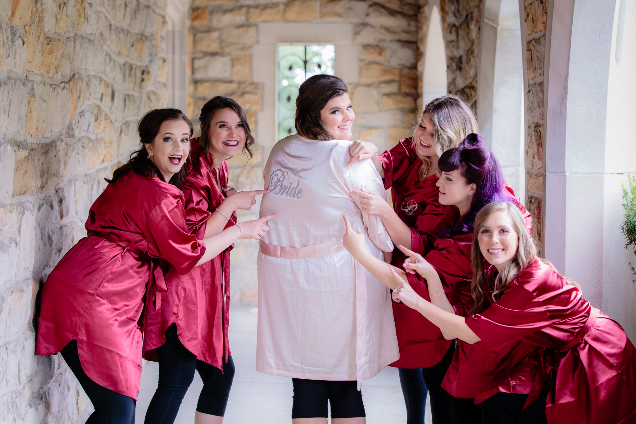 Showing off the bride in a pink embroidered robe at Mt. Lebanon United Methodist Church