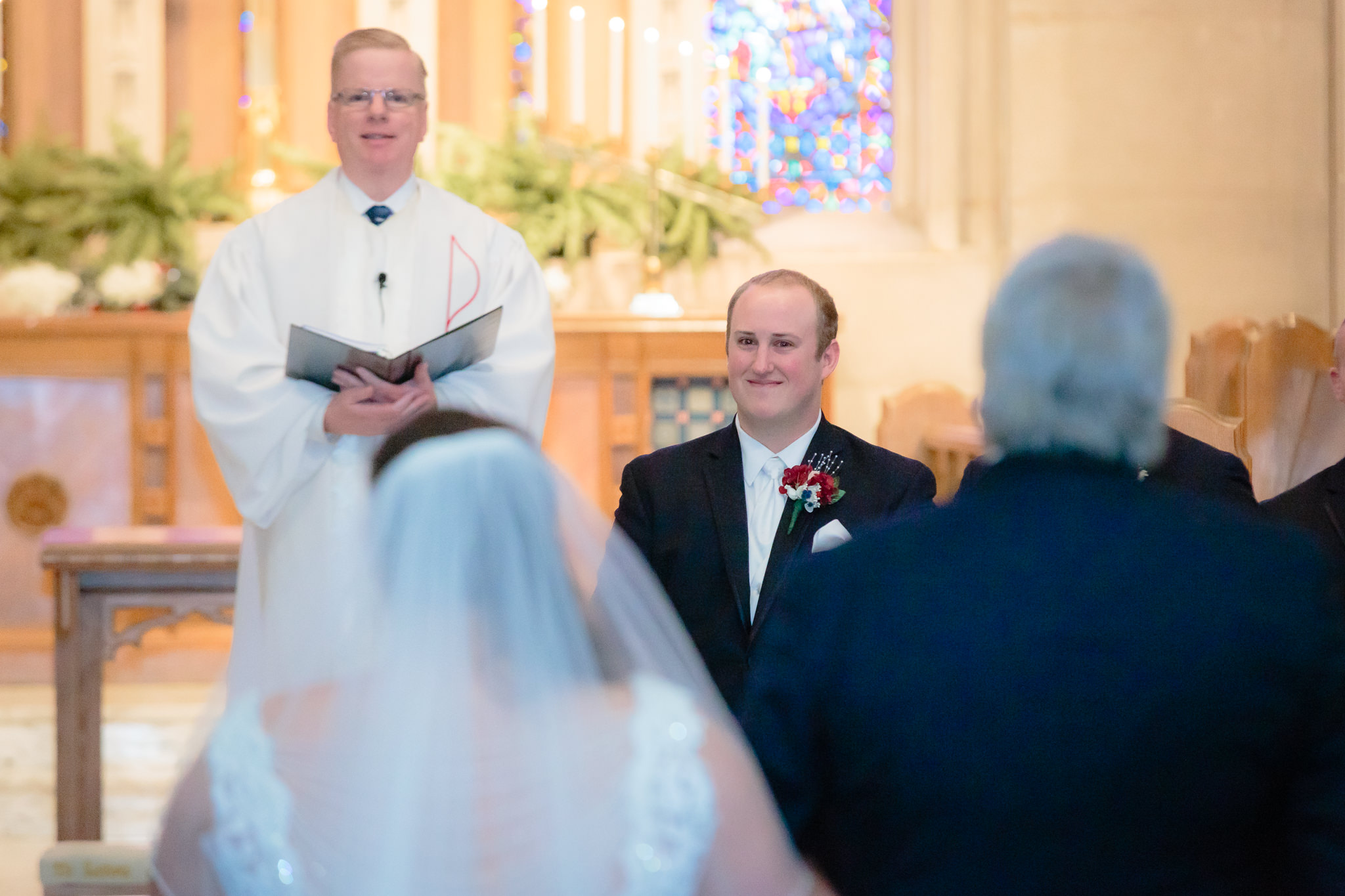 The groom as he sees his bride walking down the aisle of Mt. Lebanon United Methodist Church