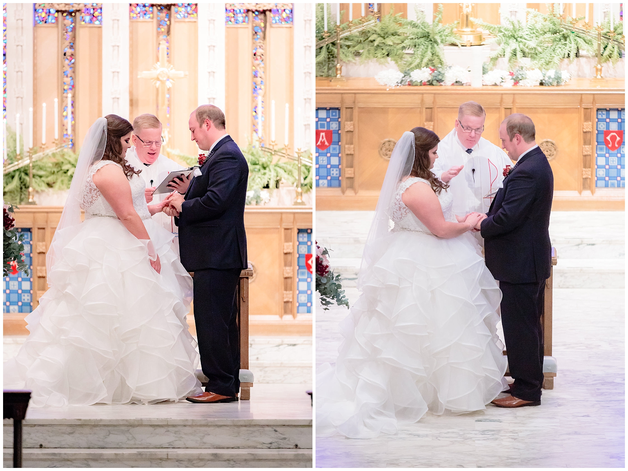 Bride and groom exchanging their vows at a Mt. Lebanon United Methodist Church wedding