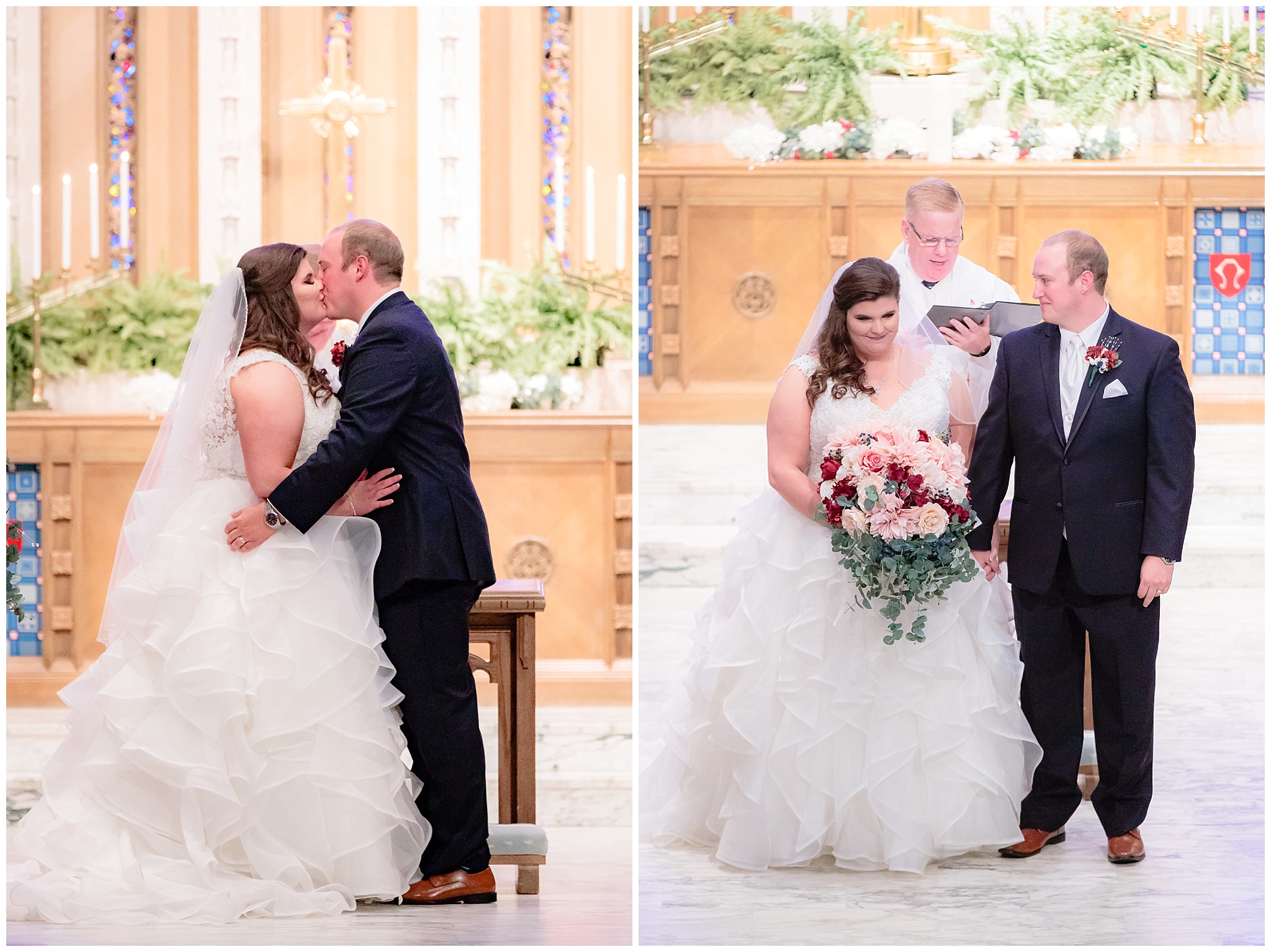 The bride and groom's first kiss at Mt. Lebanon United Methodist Church