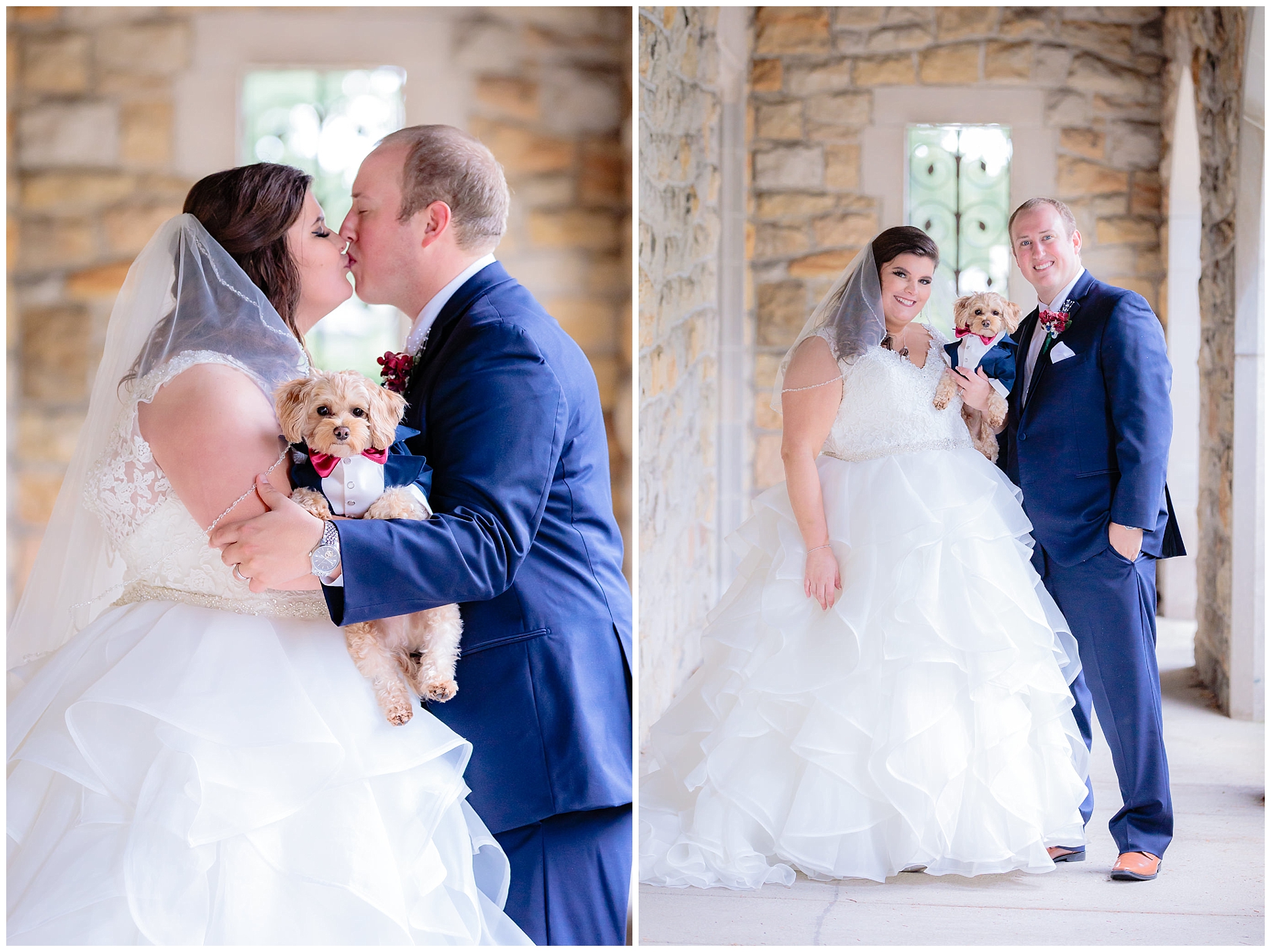 The bride, groom and their dog outside of Mt. Lebanon United Methodist Church