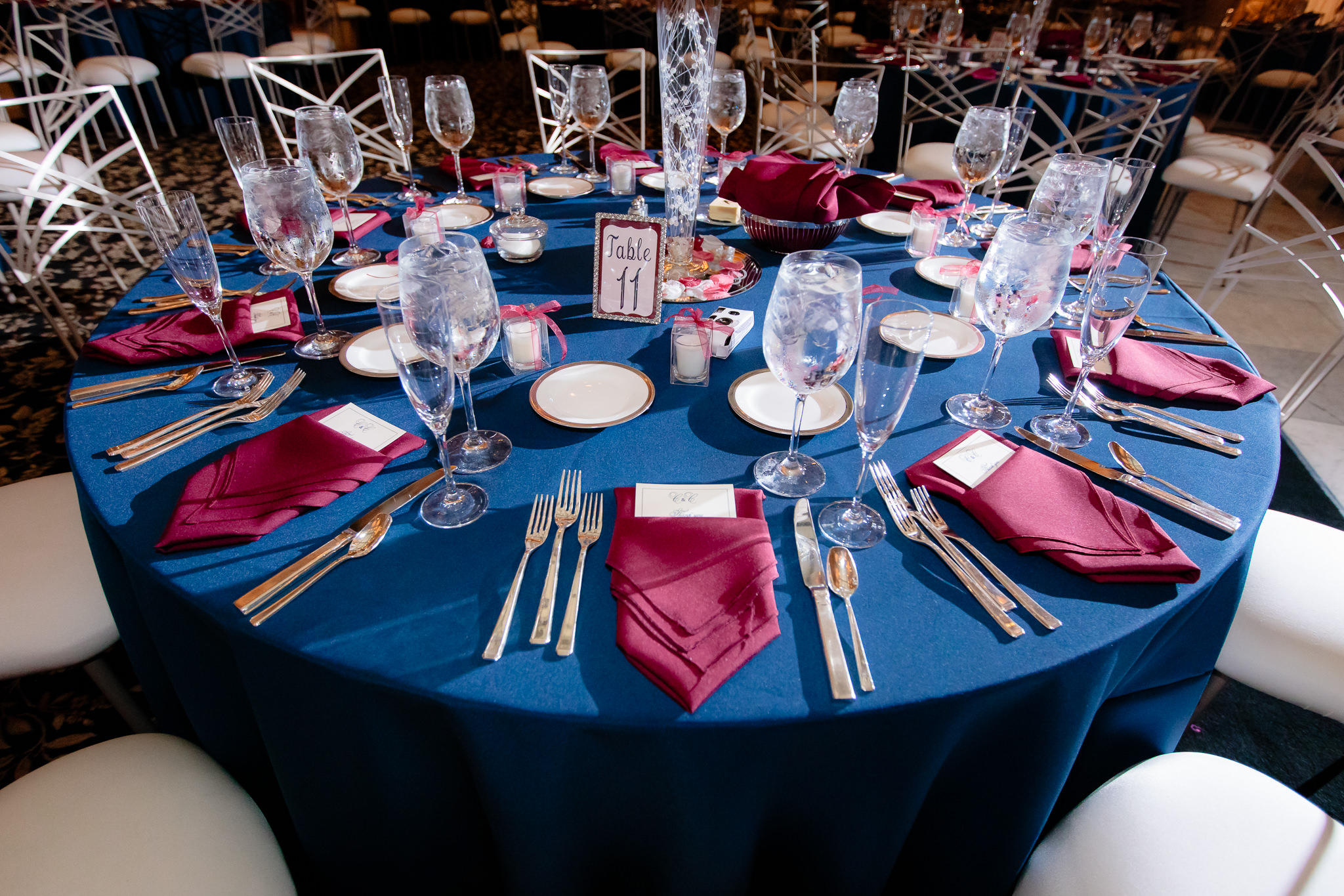 Table settings from above for a wedding reception at The Pennsylvanian