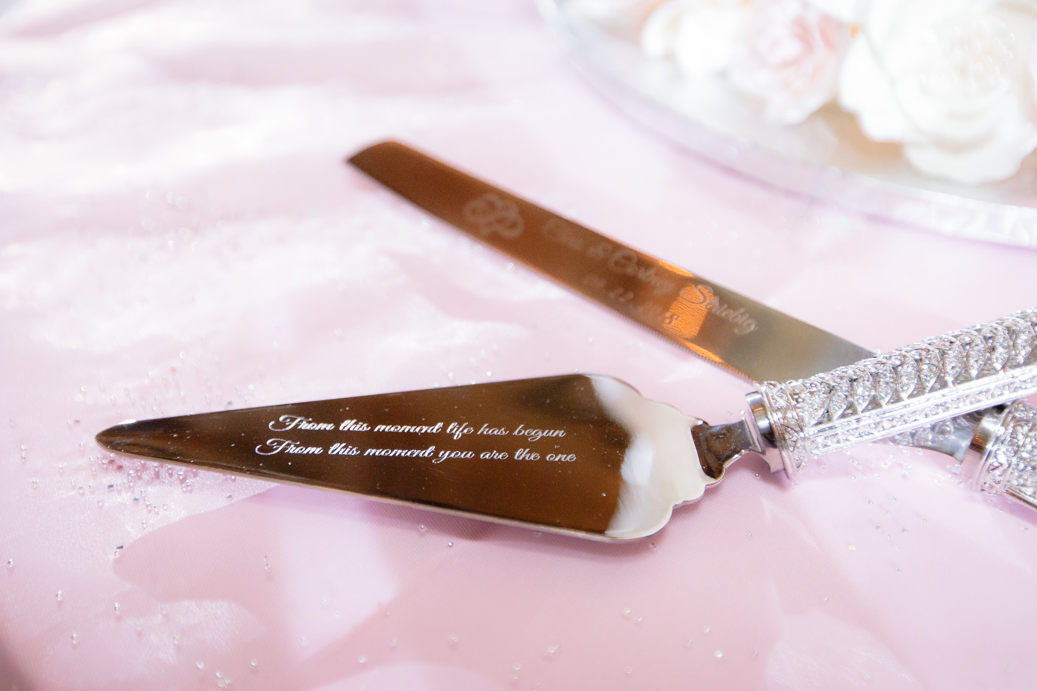 Cake knife inscribed with the wedding date and a quote at the Pennsylvanian