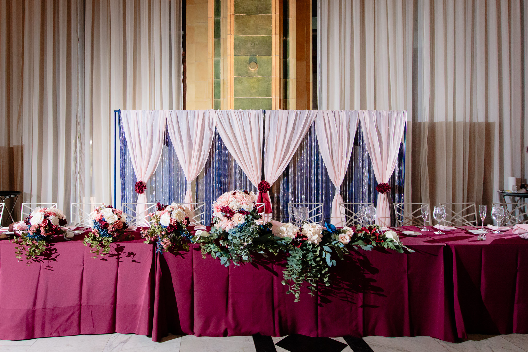 The head table at a wedding reception at The Pennsylvanian