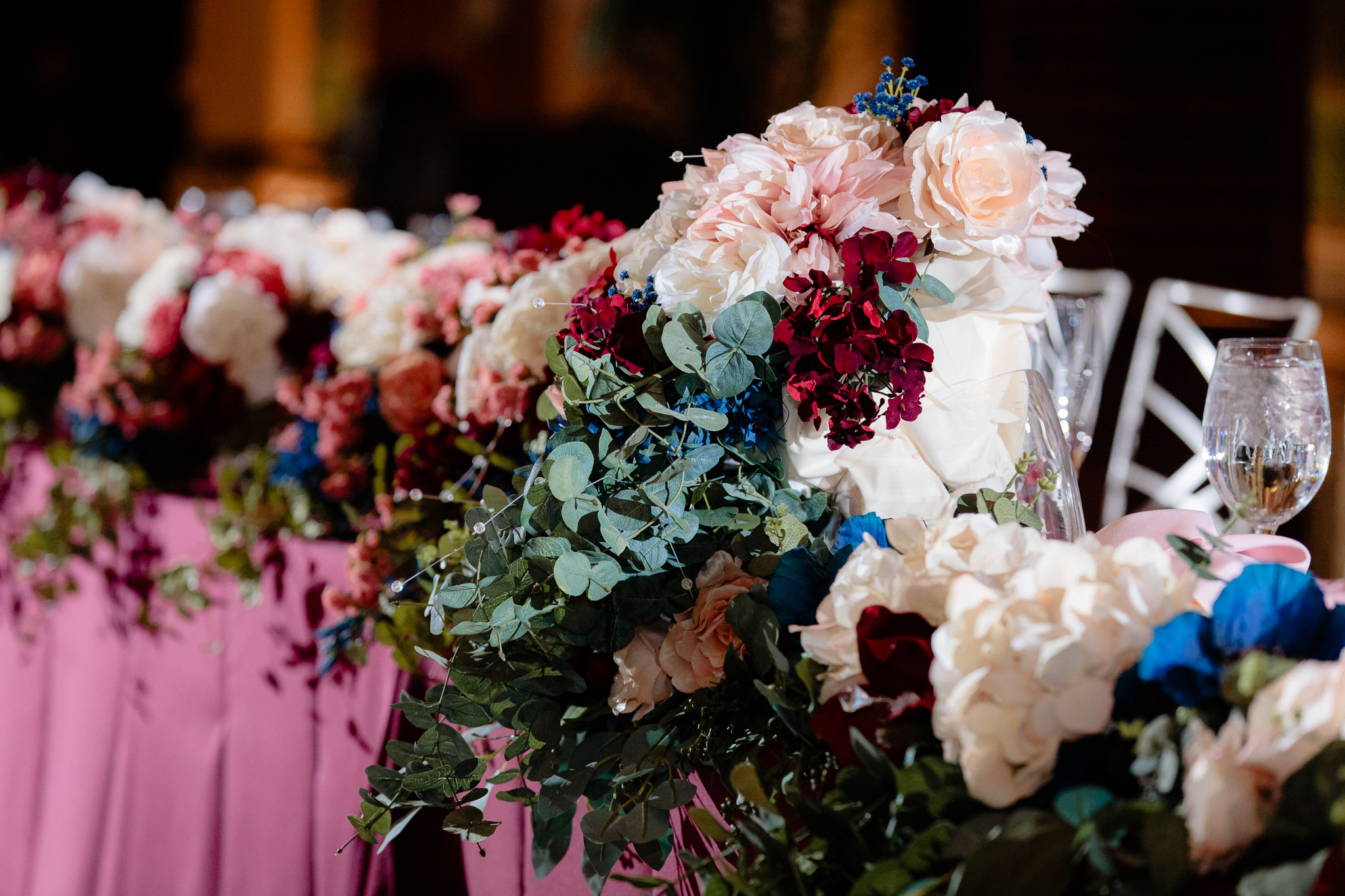 Artificial flower bouquets which were all made by the bride at the Pennsylvanian