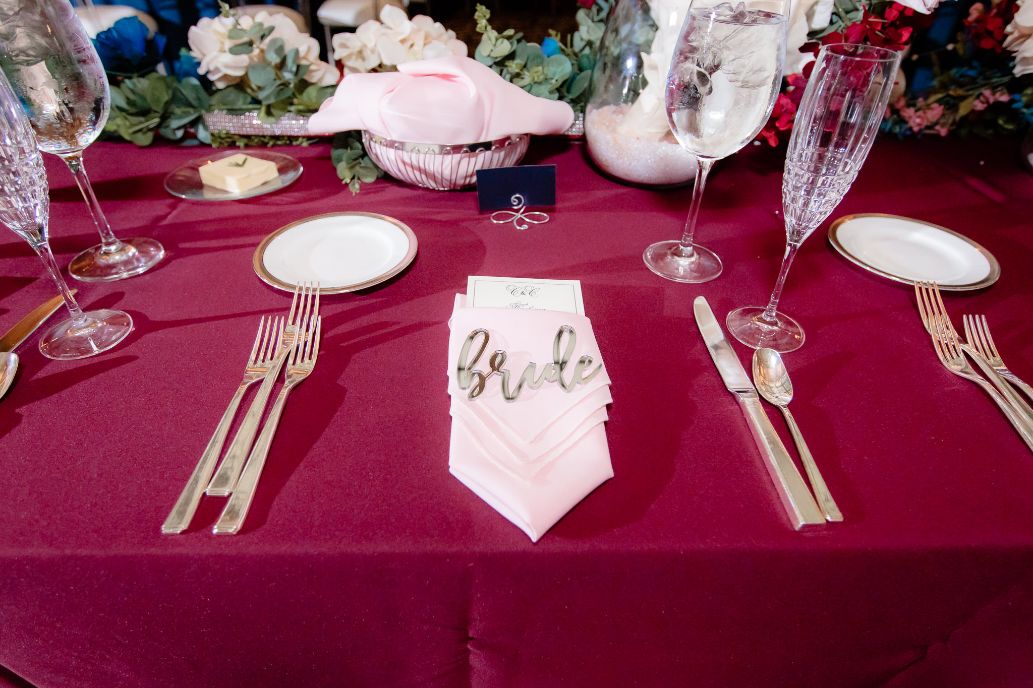 Bridal place setting at the head table at The Pennsylvanian