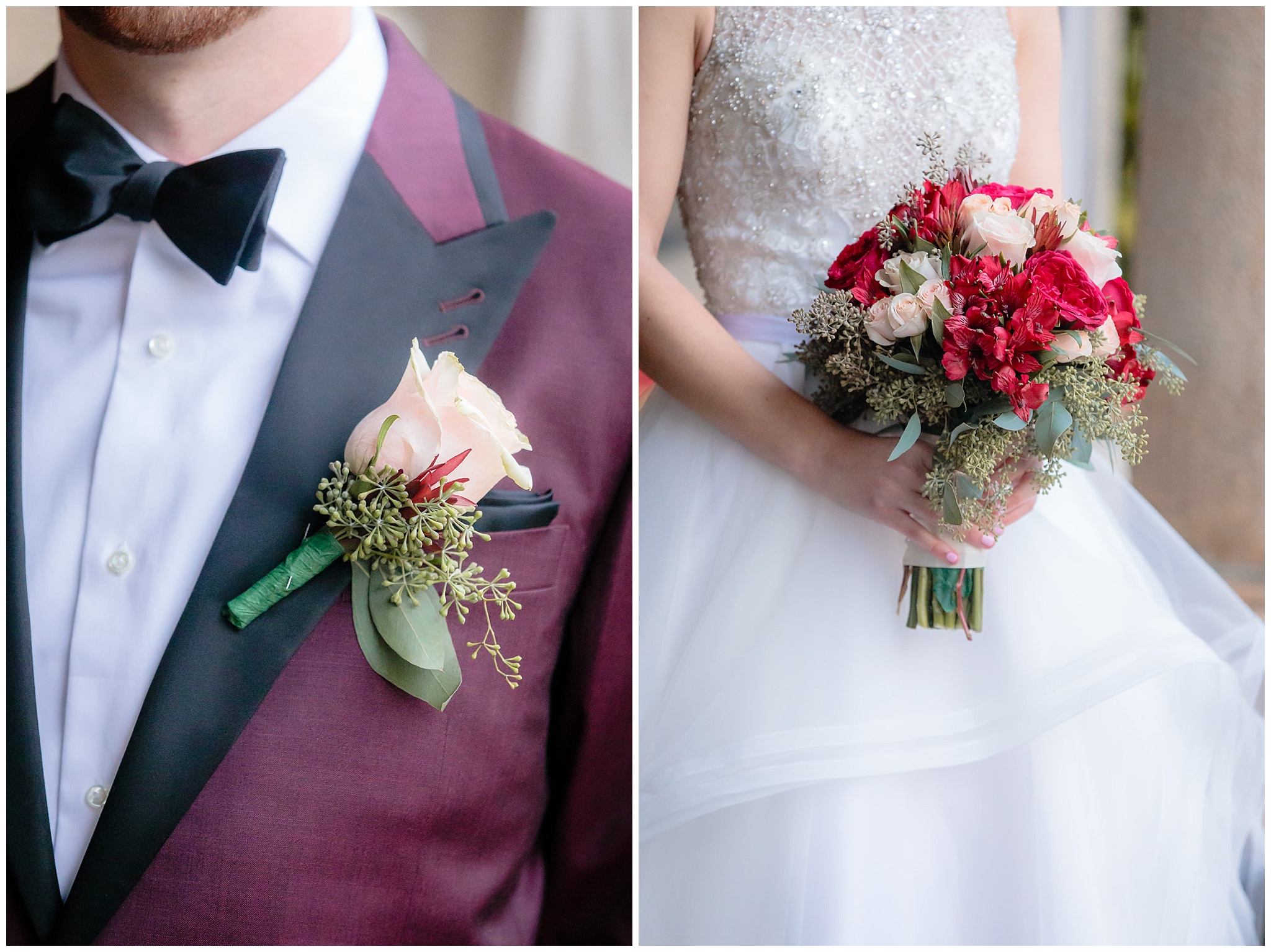 Rose boutonniere and red bouquet by Wallace Bethel Park Flowers