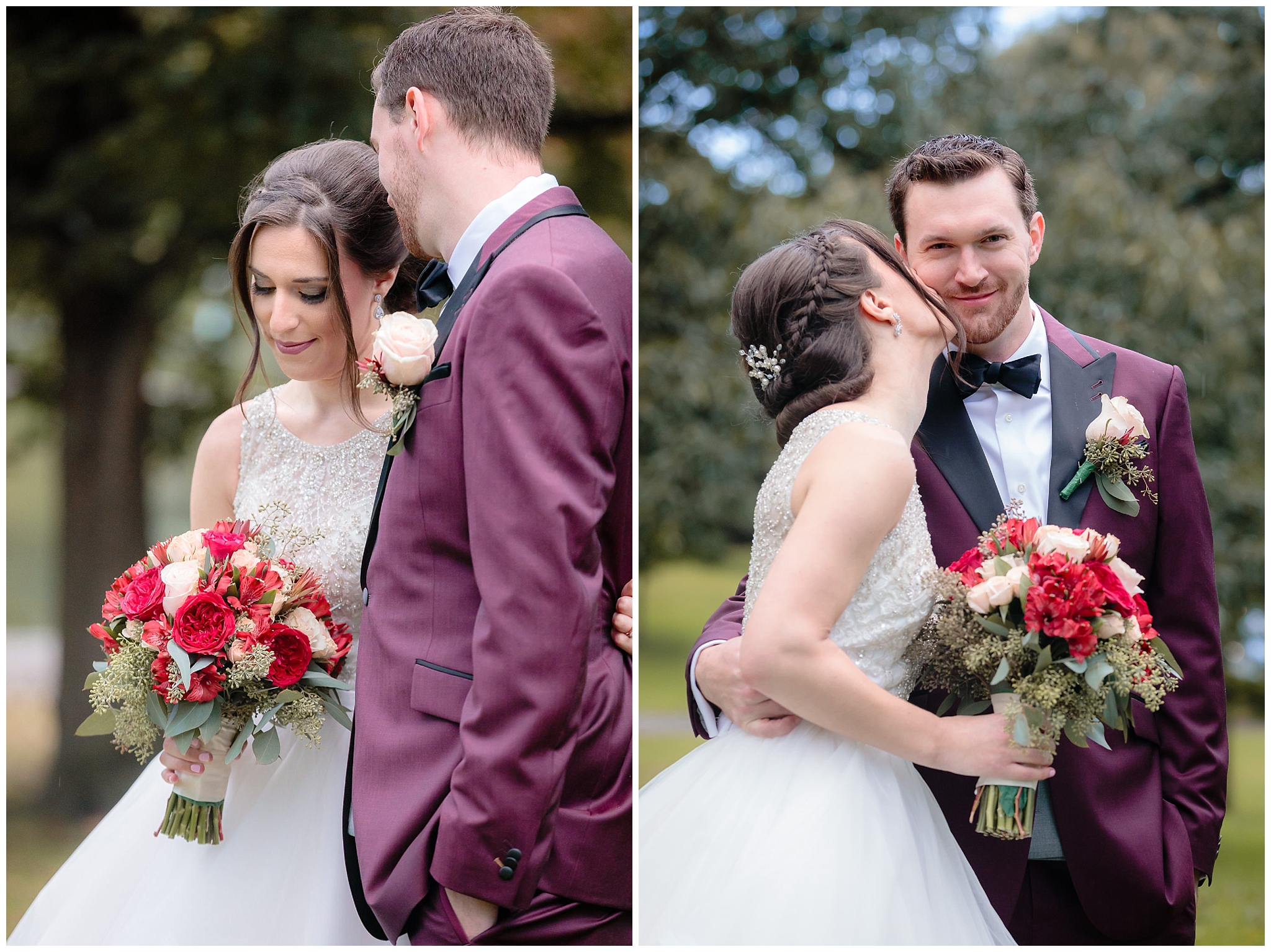 Bride & groom during portraits in Allegheny Commons Park on Pittsburgh's North Side