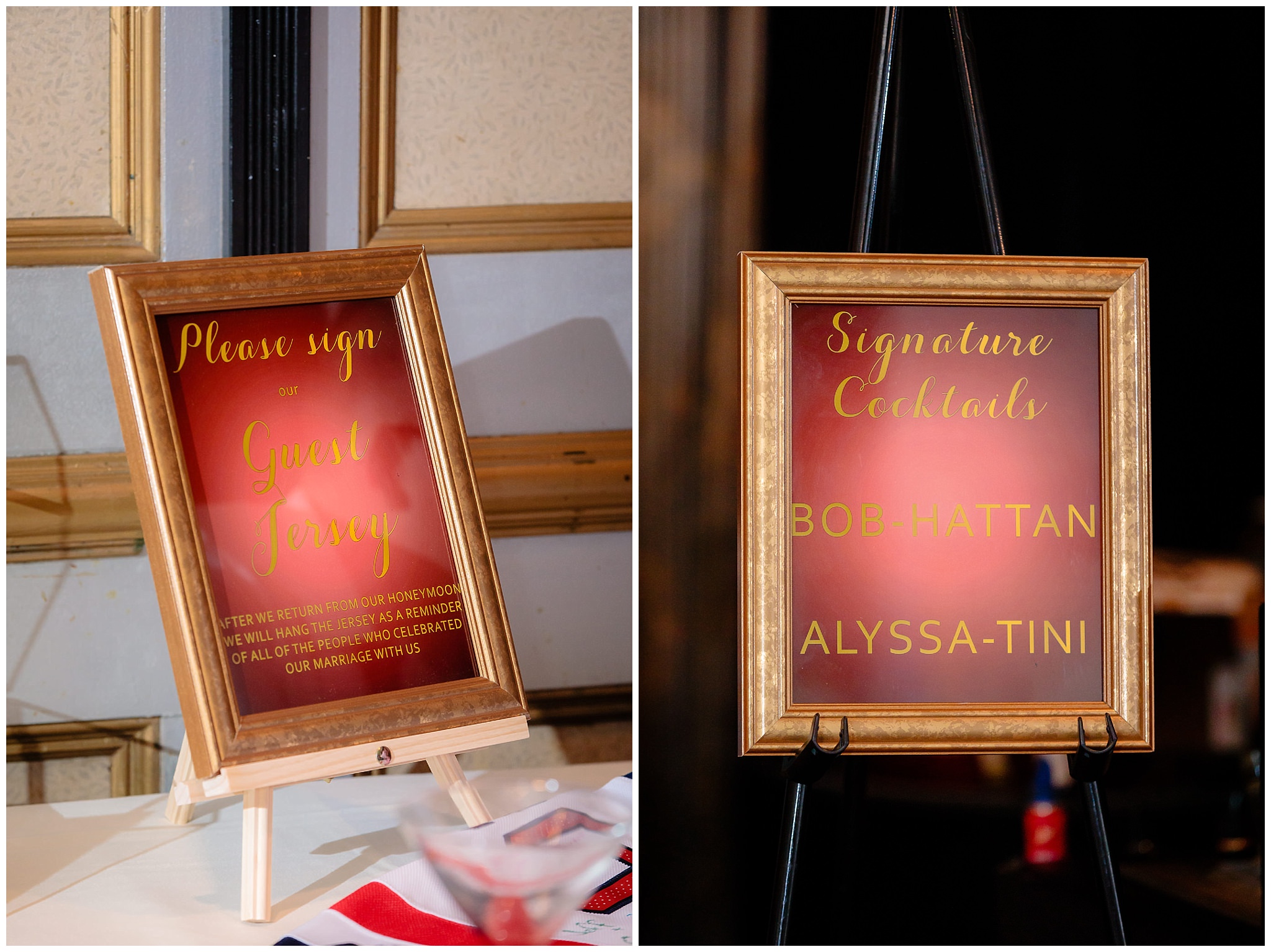 Guestbook and bar sign at a LeMont wedding