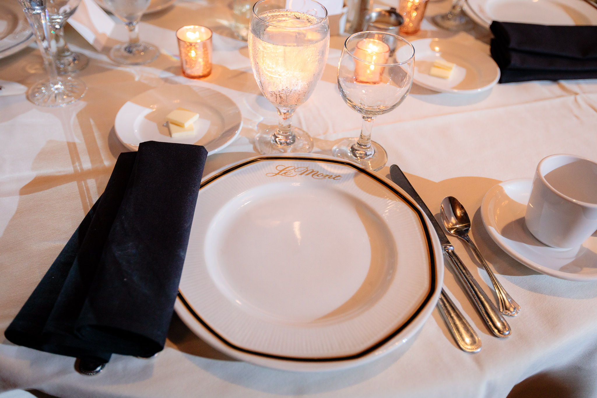 Place setting at a LeMont wedding reception