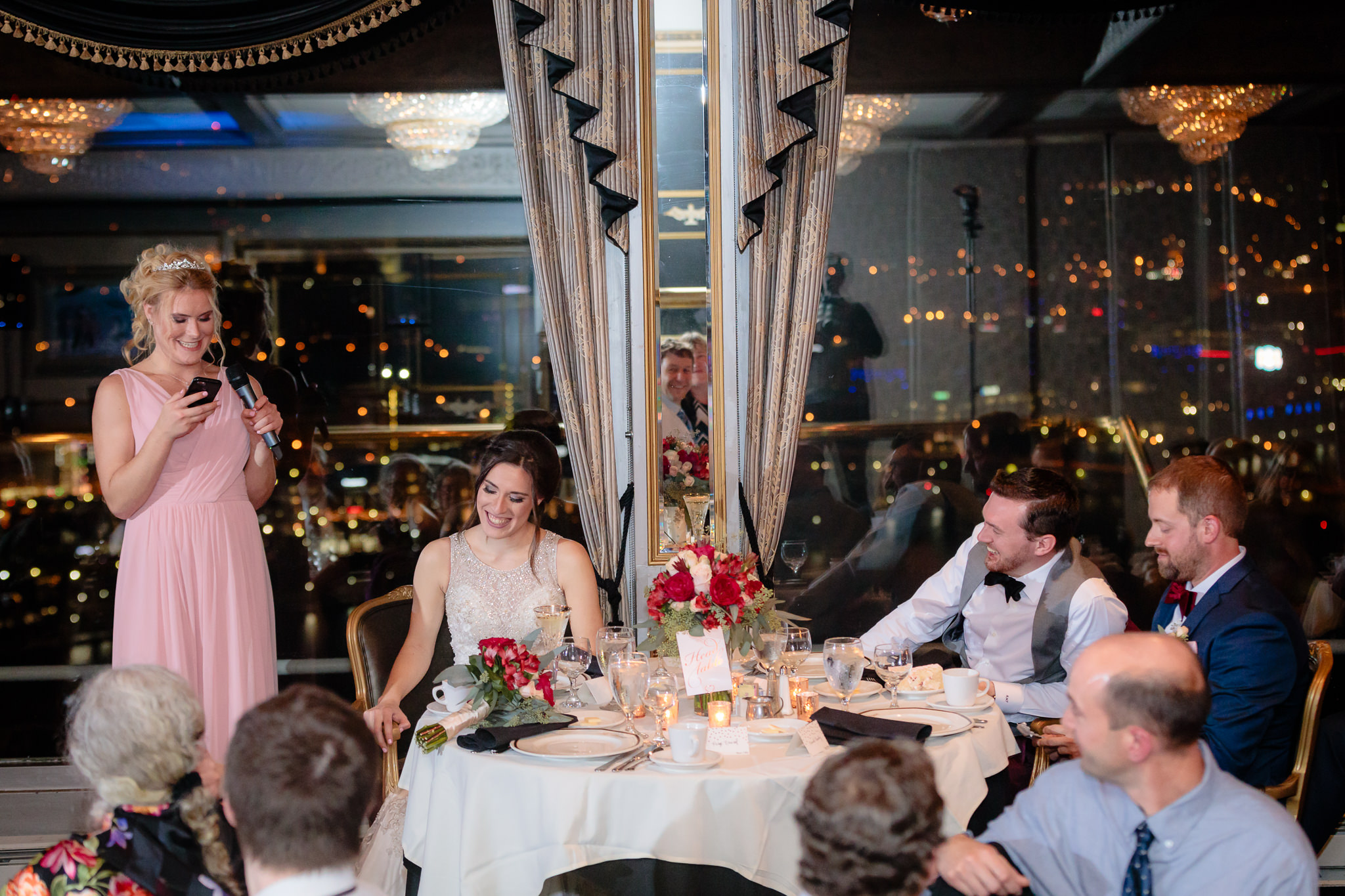 Maid of honor gives a speech at a LeMont wedding reception