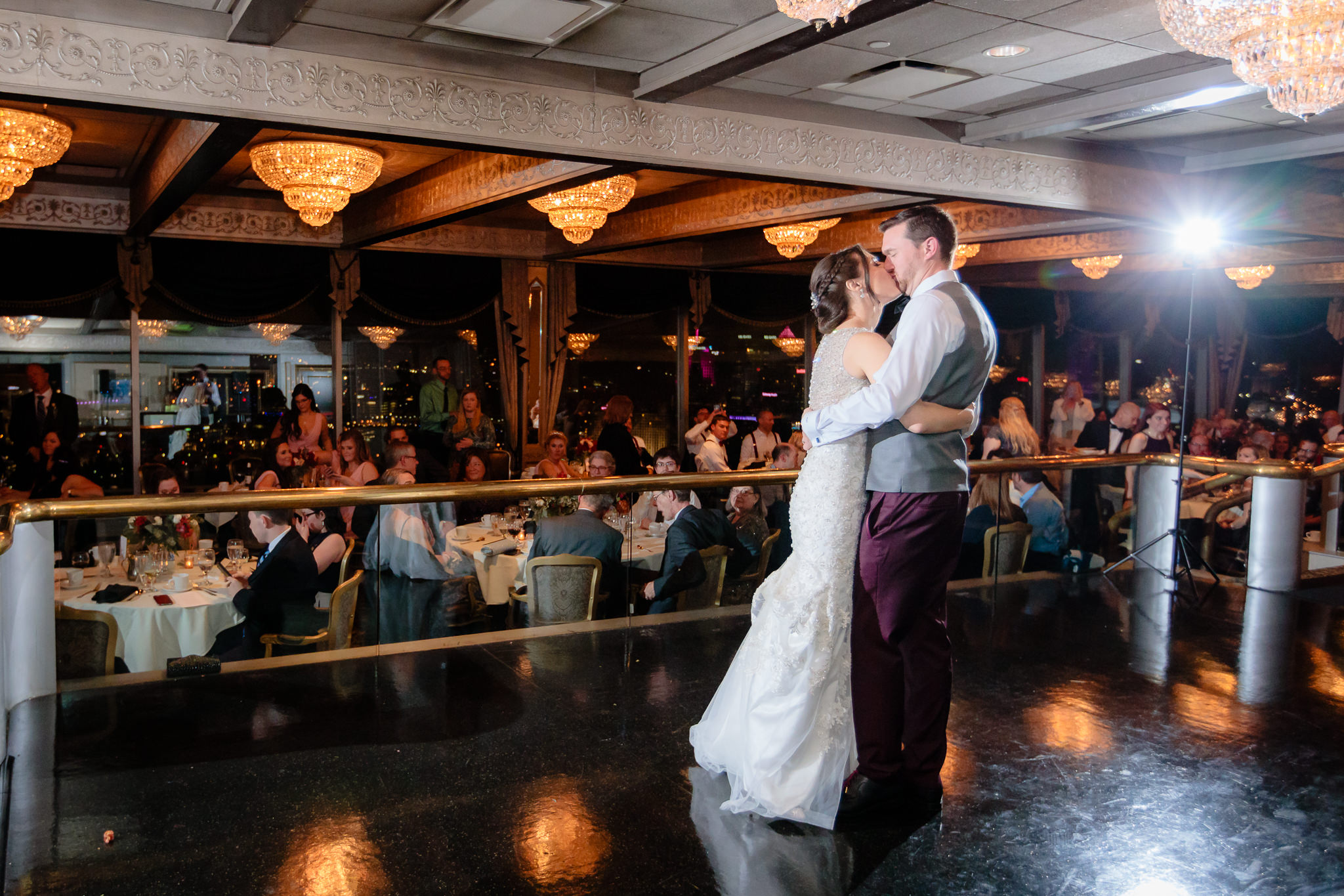 Bride & groom kiss during their first dance at the LeMont