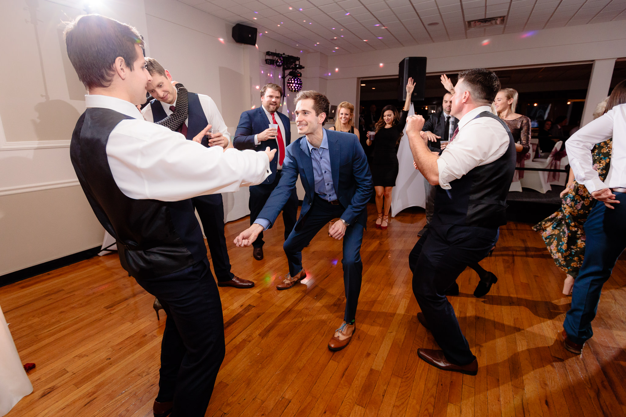 Guests dancing at a Riverside Landing wedding in Oakmont, PA